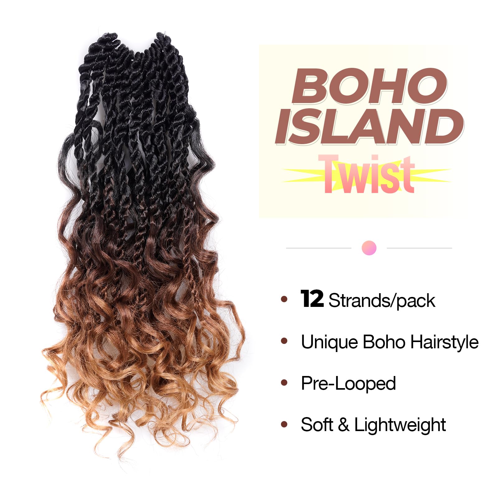 ( US ONLY) FAST SHIPPING ISLAND TWIST | ToyoTress Boho Island Twist Crochet Hair - 8 Packs Short Bob Ombre Brown Boho Havana Twist Crochet Braids Synthetic Braiding Hair