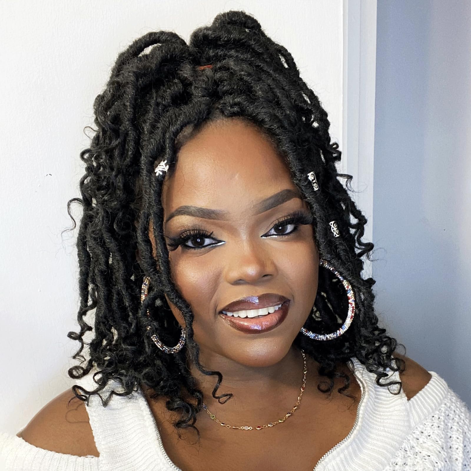 ( US ONLY) FAST SHIPPING PL | Toyotress Passion Faux Locs Crochet Hair Natural Faux Locs Crochet Hair Curly Ends, Short Bob Curly Locs Braids Pre-Looped Synthetic Braiding Hair Extensions