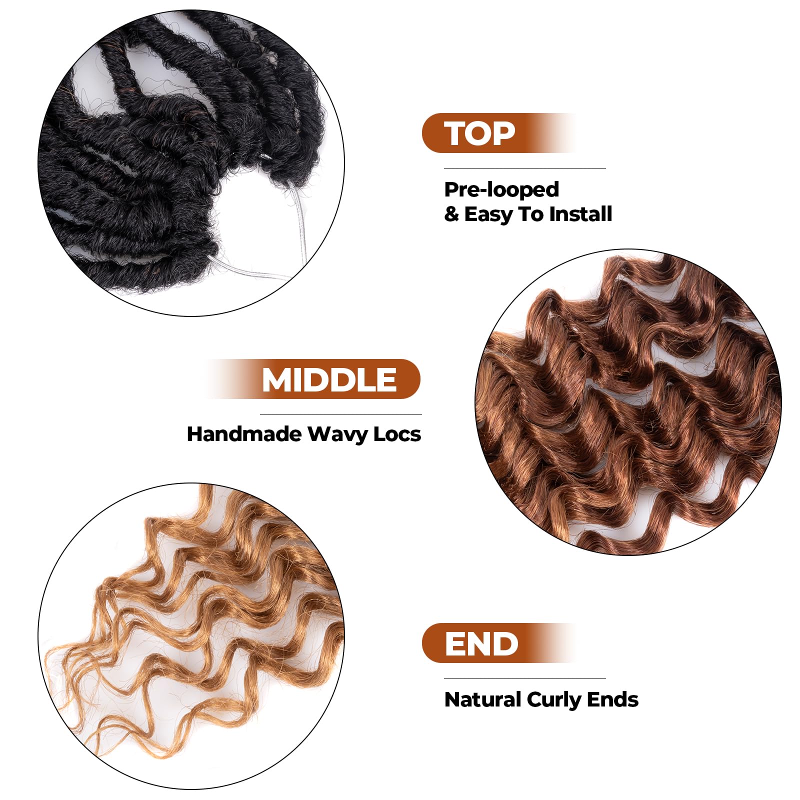 ( US ONLY) FAST SHIPPING DTL | Toyotress Deep Wave Locs Crochet Hair - Curly Faux Locs Crochet Hair, Ombre Brown Ocean Wave Locs Pre-Looped Short Soft Locs Braiding Hair