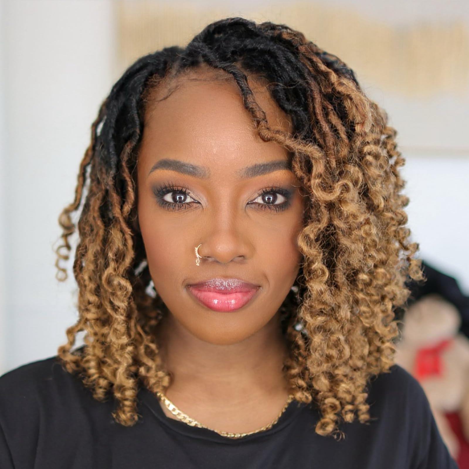 ( US ONLY) FAST SHIPPING PL | Toyotress Passion Faux Locs Crochet Hair Natural Faux Locs Crochet Hair Curly Ends, Short Bob Curly Locs Braids Pre-Looped Synthetic Braiding Hair Extensions