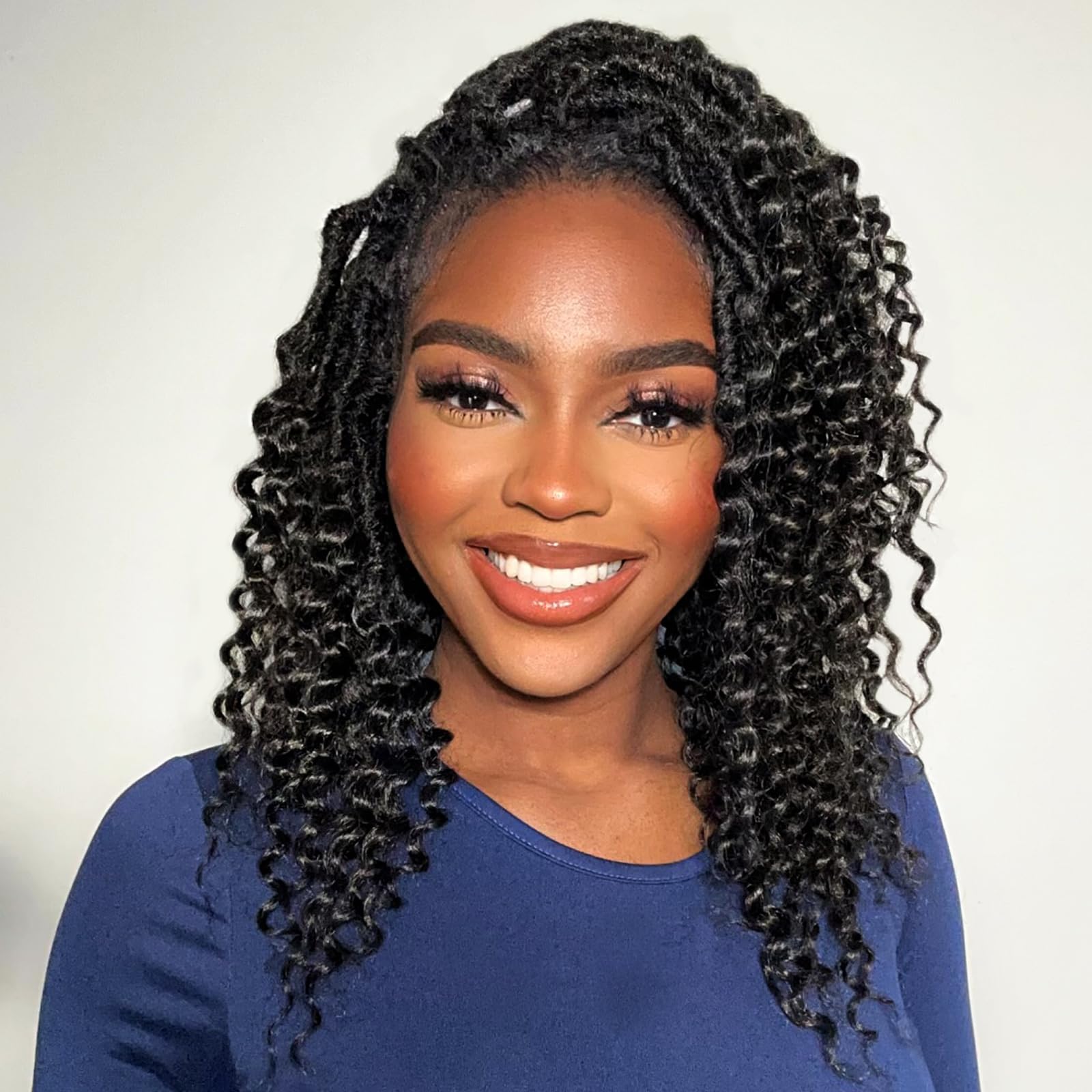 ( US ONLY) FAST SHIPPING DTL | Toyotress Deep Wave Locs Crochet Hair - Curly Faux Locs Crochet Hair, Ombre Brown Ocean Wave Locs Pre-Looped Short Soft Locs Braiding Hair