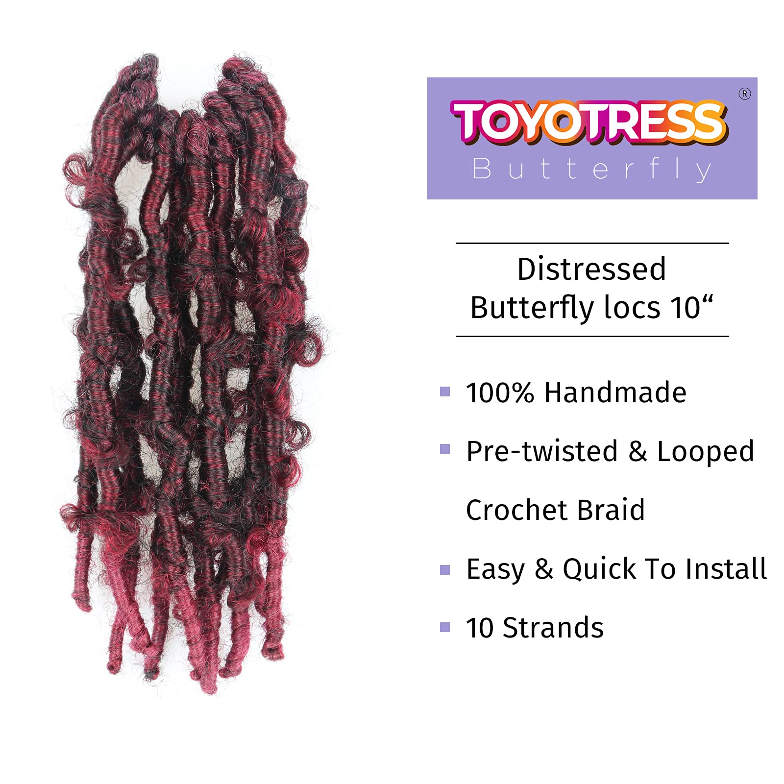 ( US ONLY) FAST SHIPPING DBL | Toyotress Butterfly Locs Crochet Hair Pre-twisted Distressed Crochet Braids, Faux Locs Pre-looped Synthetic Braiding Hair Extensions