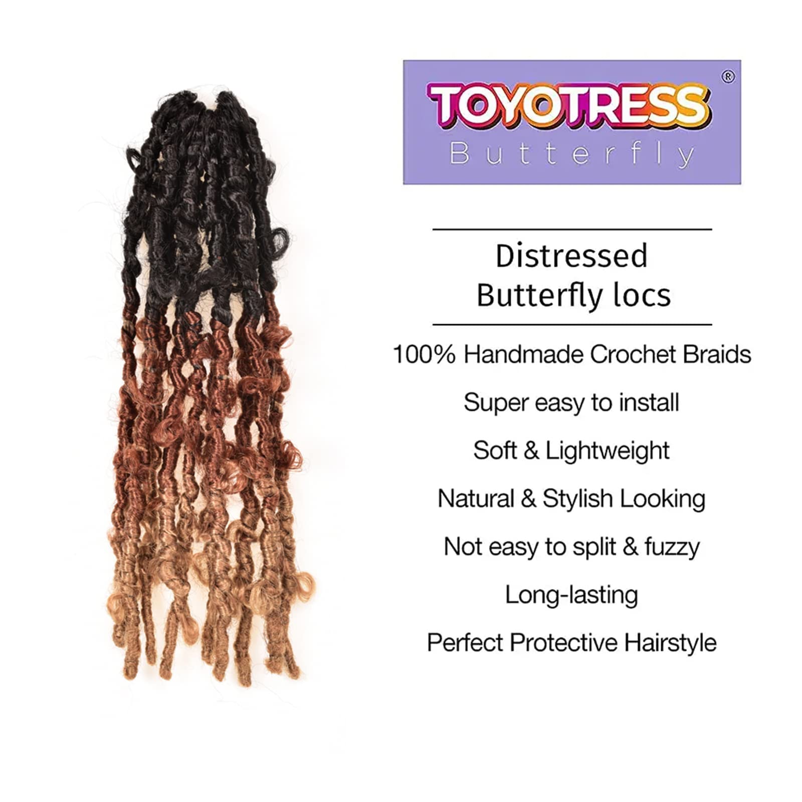 ( US ONLY) FAST SHIPPING DBL | Toyotress Butterfly Locs Crochet Hair Pre-twisted Distressed Crochet Braids, Faux Locs Pre-looped Synthetic Braiding Hair Extensions