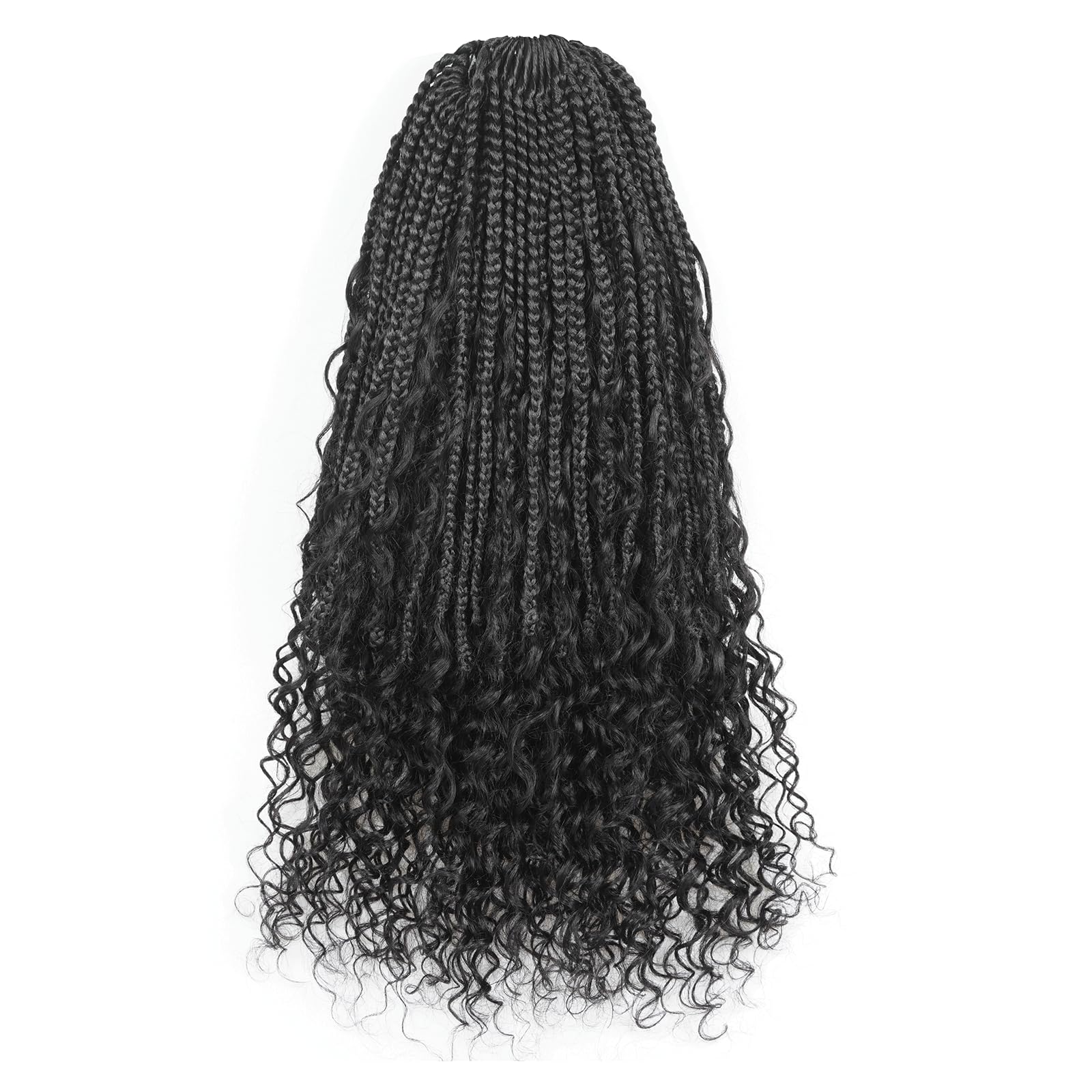 ( US ONLY) FAST SHIPPING HB | Toyotress Boho Box Braids With Human Hair Curls - Handmade Pre-Looped Crochet Human Hair Boho Box Braids, Ombre Brown CrochetBraids Braiding Hair (96 Strands In All)