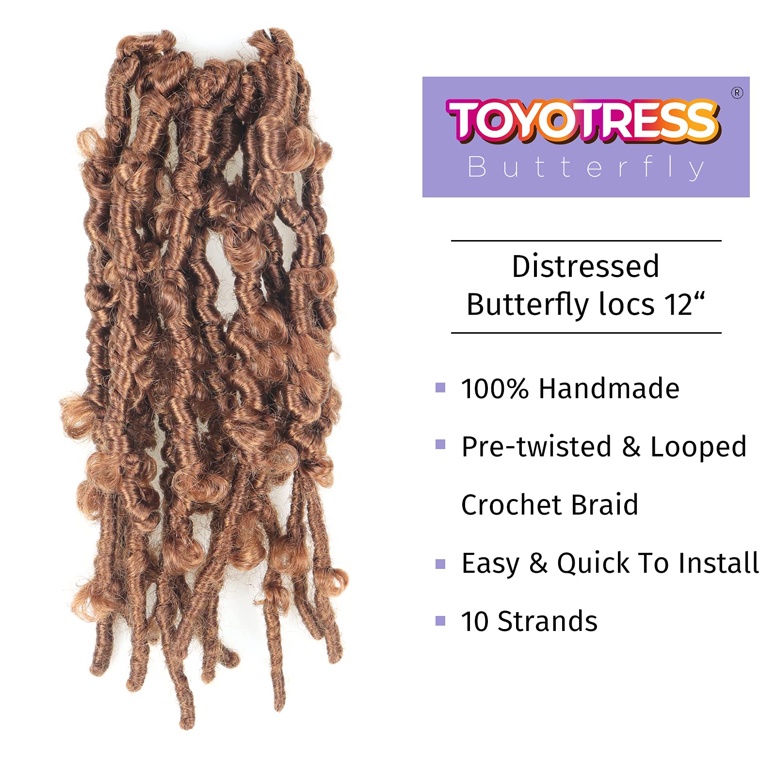 ( US ONLY) FAST SHIPPING DBL | Toyotress Butterfly Locs Crochet Hair Pre-twisted Distressed Crochet Braids, Faux Locs Pre-looped Synthetic Braiding Hair Extensions