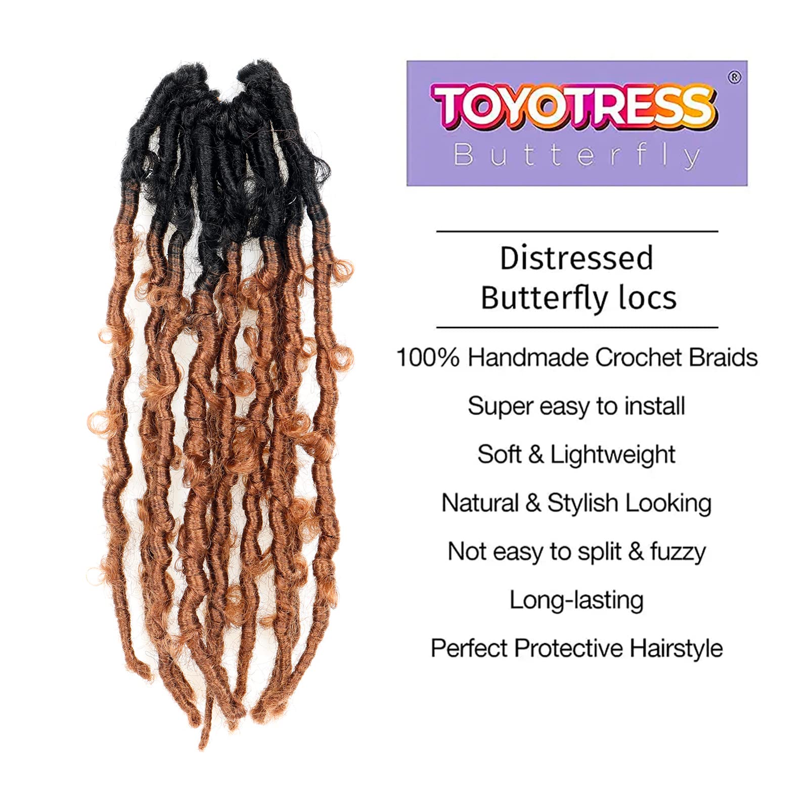 ( US ONLY) FAST SHIPPING DBL | Toyotress Butterfly Locs Crochet Hair Pre-twisted Distressed Crochet Braids, Faux Locs Pre-looped Synthetic Braiding Hair Extensions