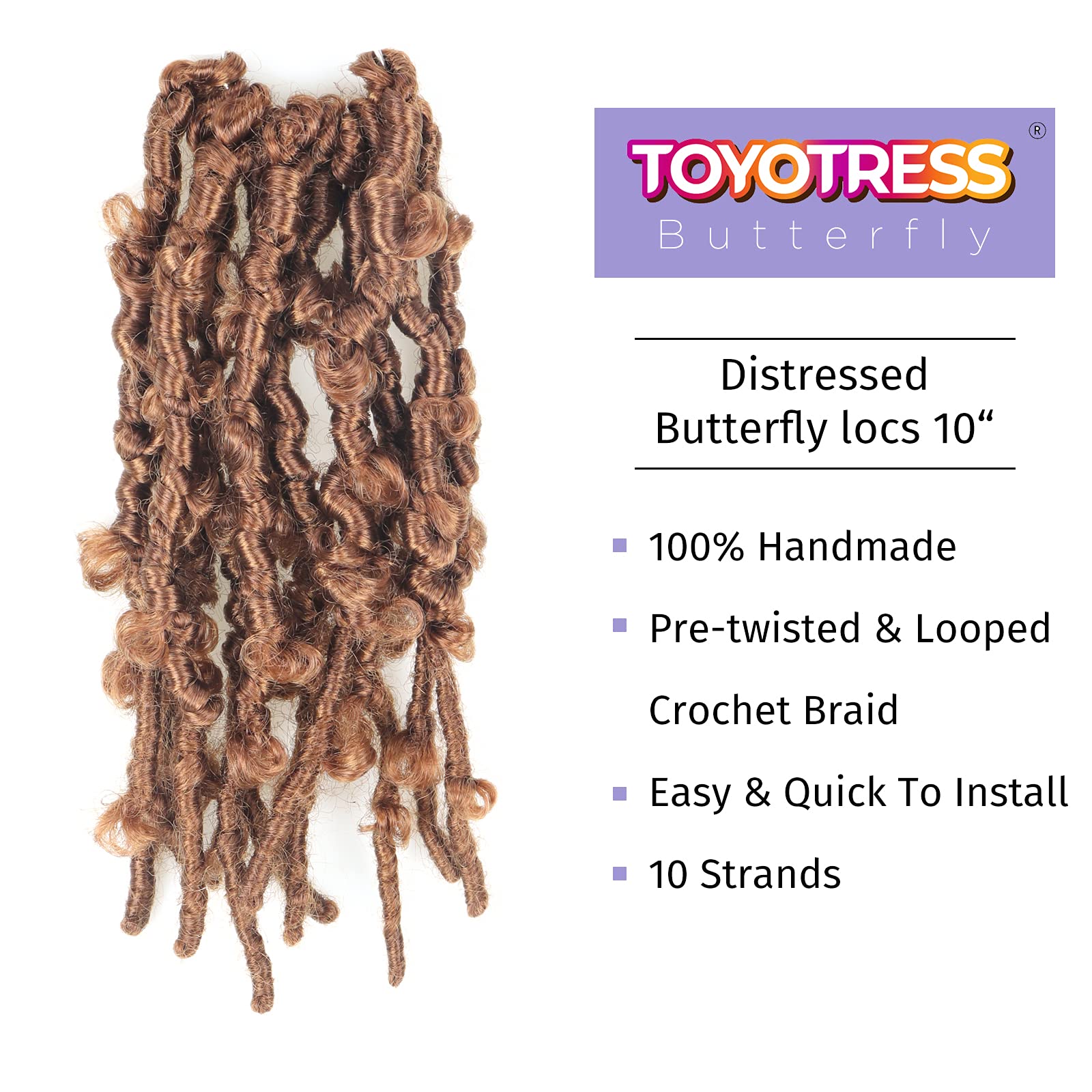 ( US ONLY) FAST SHIPPING DBL | Toyotress Butterfly Locs Crochet Hair Pre-twisted Distressed Crochet Braids, Faux Locs Pre-looped Synthetic Braiding Hair Extensions