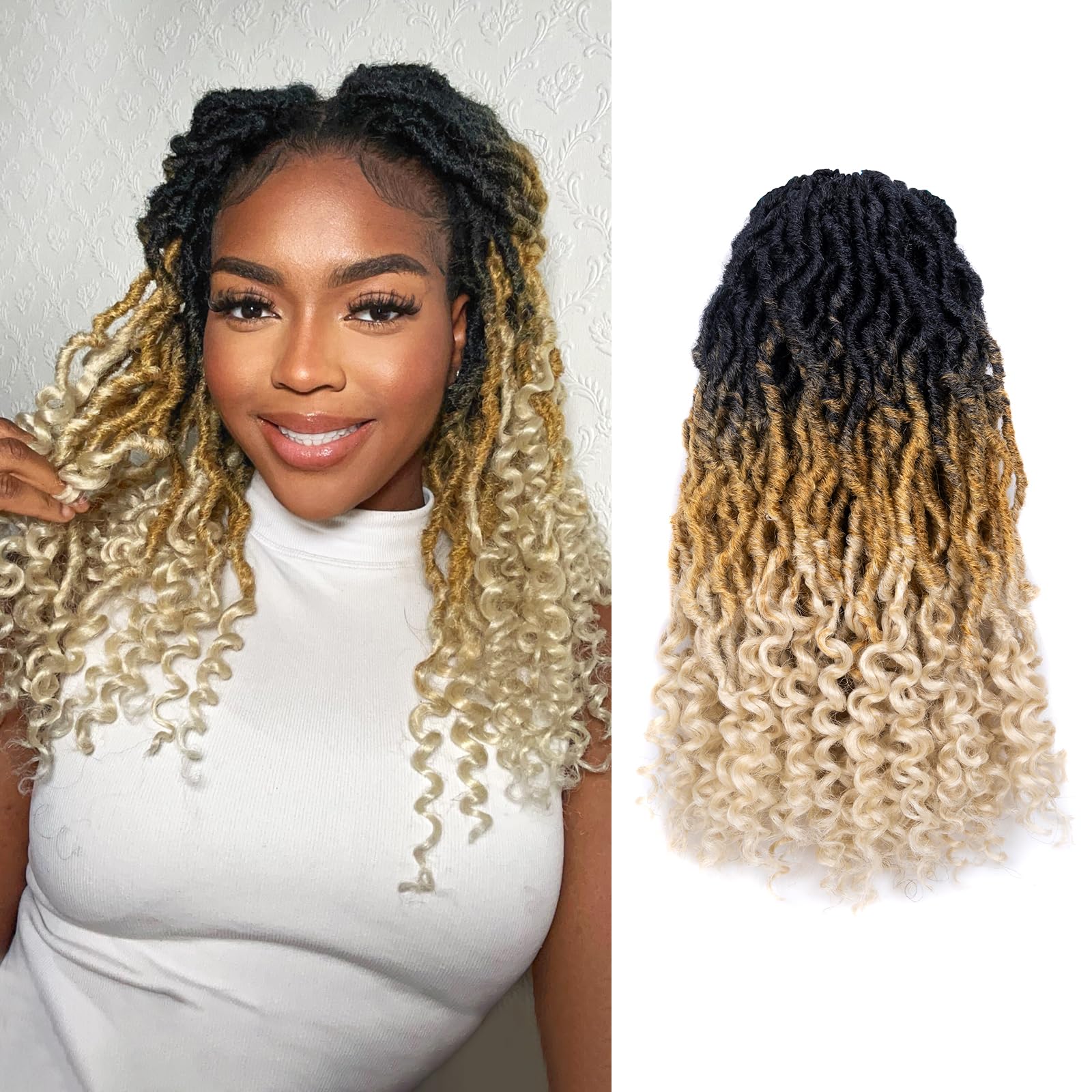 ( US ONLY) FAST SHIPPING PL | Toyotress Passion Faux Locs Crochet Hair Natural Faux Locs Crochet Hair Curly Ends, Short Bob Curly Locs Braids Pre-Looped Synthetic Braiding Hair Extensions