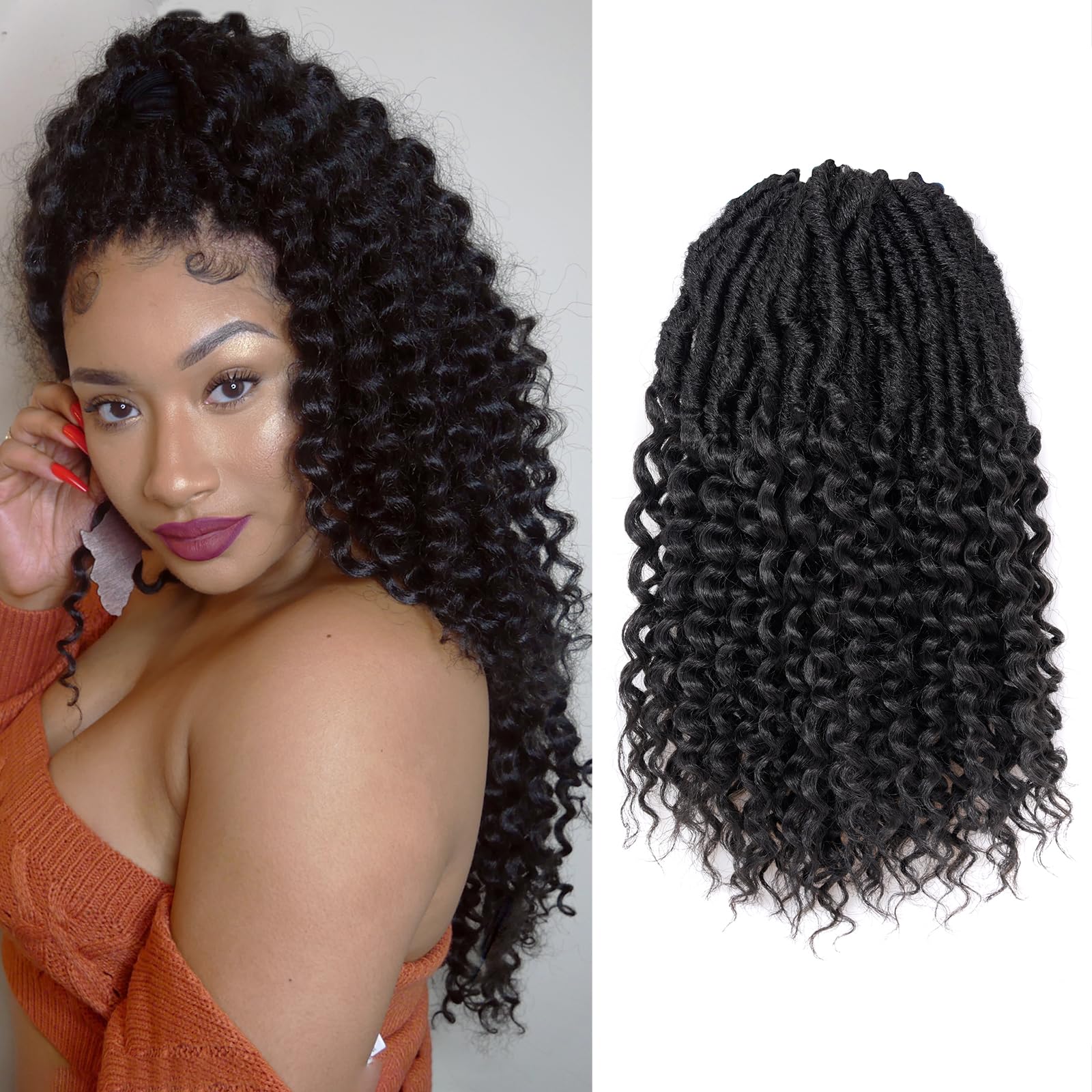 ( US ONLY) FAST SHIPPING DTL | Toyotress Deep Wave Locs Crochet Hair - Curly Faux Locs Crochet Hair, Ombre Brown Ocean Wave Locs Pre-Looped Short Soft Locs Braiding Hair