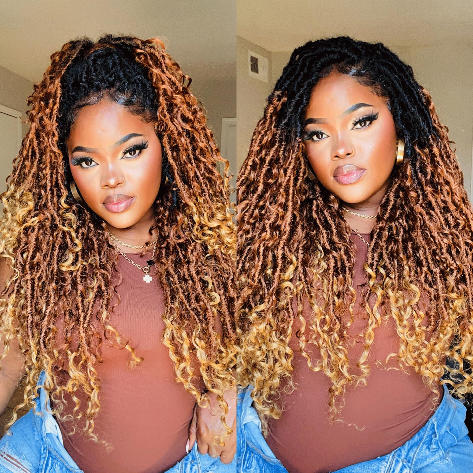 FAST SHIPPING 3-5 DAY Boho Human Hair Locs | Toyotress Boho Human Hair Locs - 8 Packs Pre-Looped Crochet Locs With Human Hair Curls, Ombre Brown Human Hair Locs With Curly Ends Braiding Hair Extensions