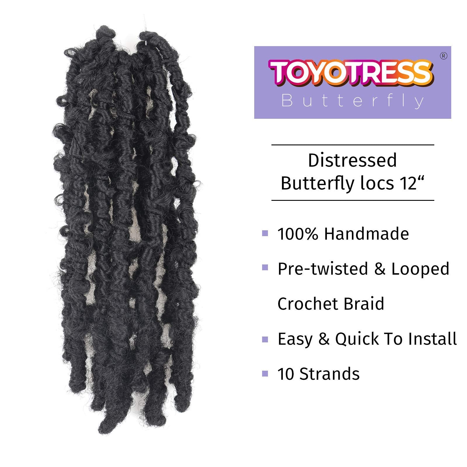 ( US ONLY) FAST SHIPPING DBL | Toyotress Butterfly Locs Crochet Hair Pre-twisted Distressed Crochet Braids, Faux Locs Pre-looped Synthetic Braiding Hair Extensions