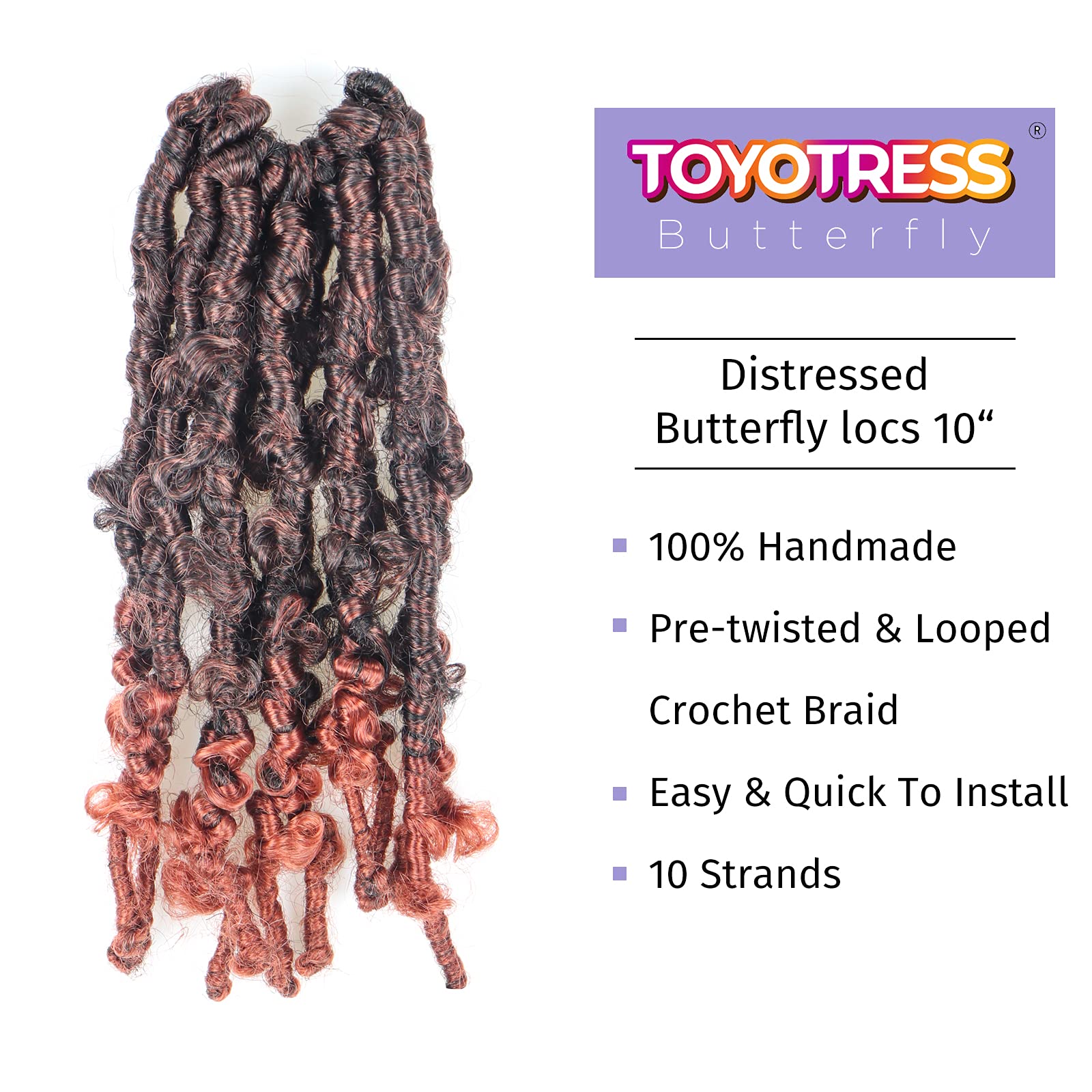 ( US ONLY) FAST SHIPPING DBL | Toyotress Butterfly Locs Crochet Hair Pre-twisted Distressed Crochet Braids, Faux Locs Pre-looped Synthetic Braiding Hair Extensions