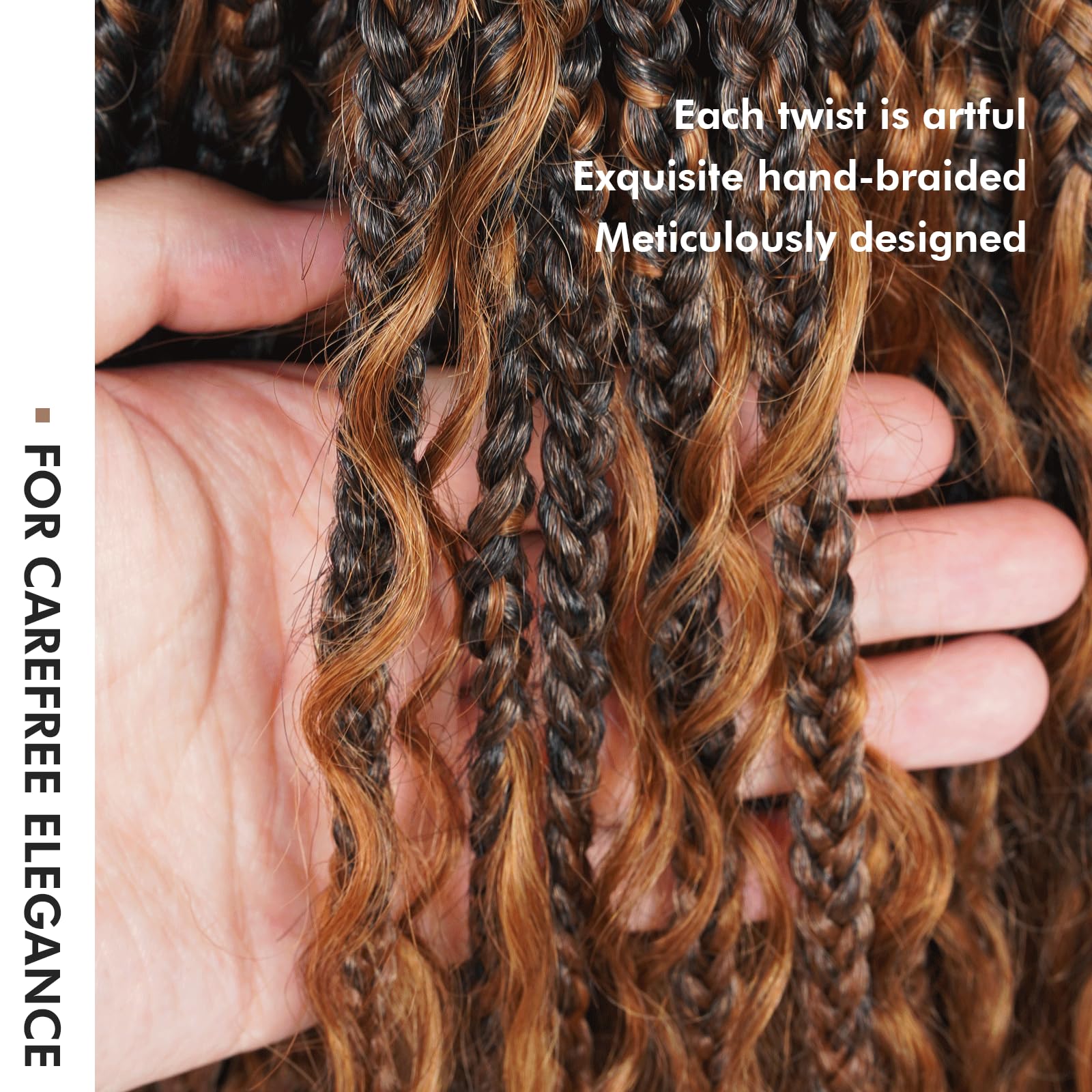 ( US ONLY) FAST SHIPPING HB | Toyotress Boho Box Braids With Human Hair Curls - Handmade Pre-Looped Crochet Human Hair Boho Box Braids, Ombre Brown CrochetBraids Braiding Hair (96 Strands In All)