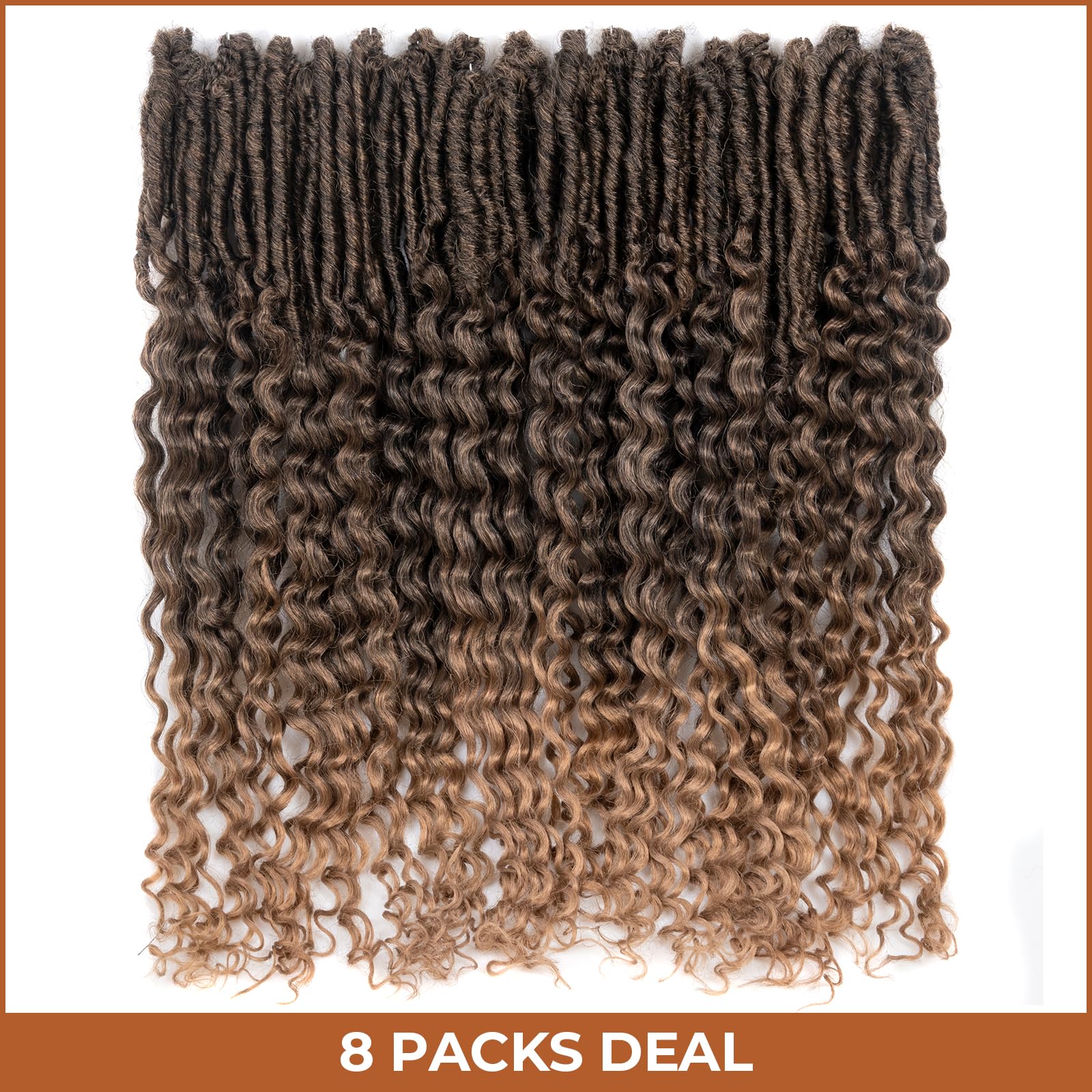 ( US ONLY) FAST SHIPPING DTL | Toyotress Deep Wave Locs Crochet Hair - Curly Faux Locs Crochet Hair, Ombre Brown Ocean Wave Locs Pre-Looped Short Soft Locs Braiding Hair