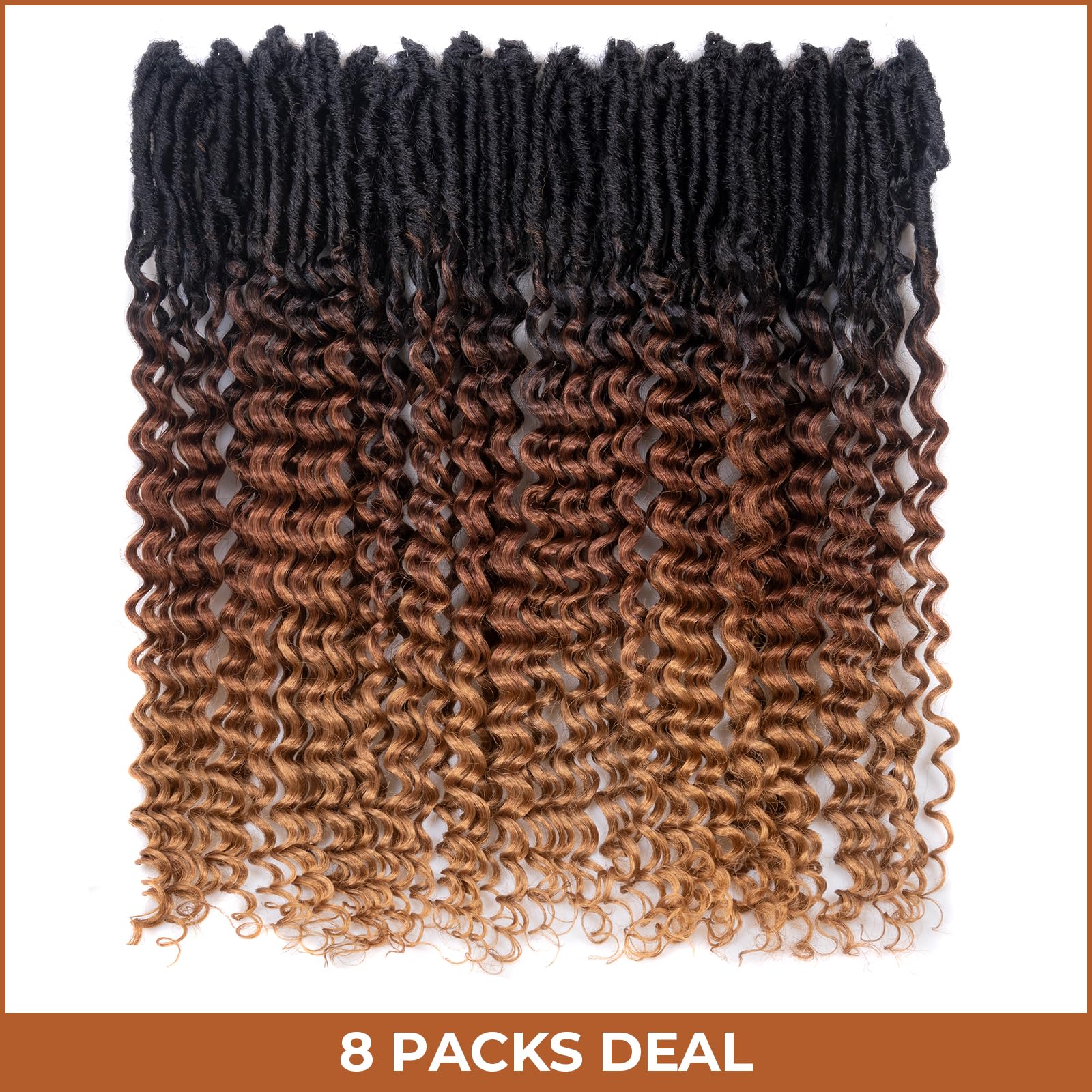 ( US ONLY) FAST SHIPPING DTL | Toyotress Deep Wave Locs Crochet Hair - Curly Faux Locs Crochet Hair, Ombre Brown Ocean Wave Locs Pre-Looped Short Soft Locs Braiding Hair