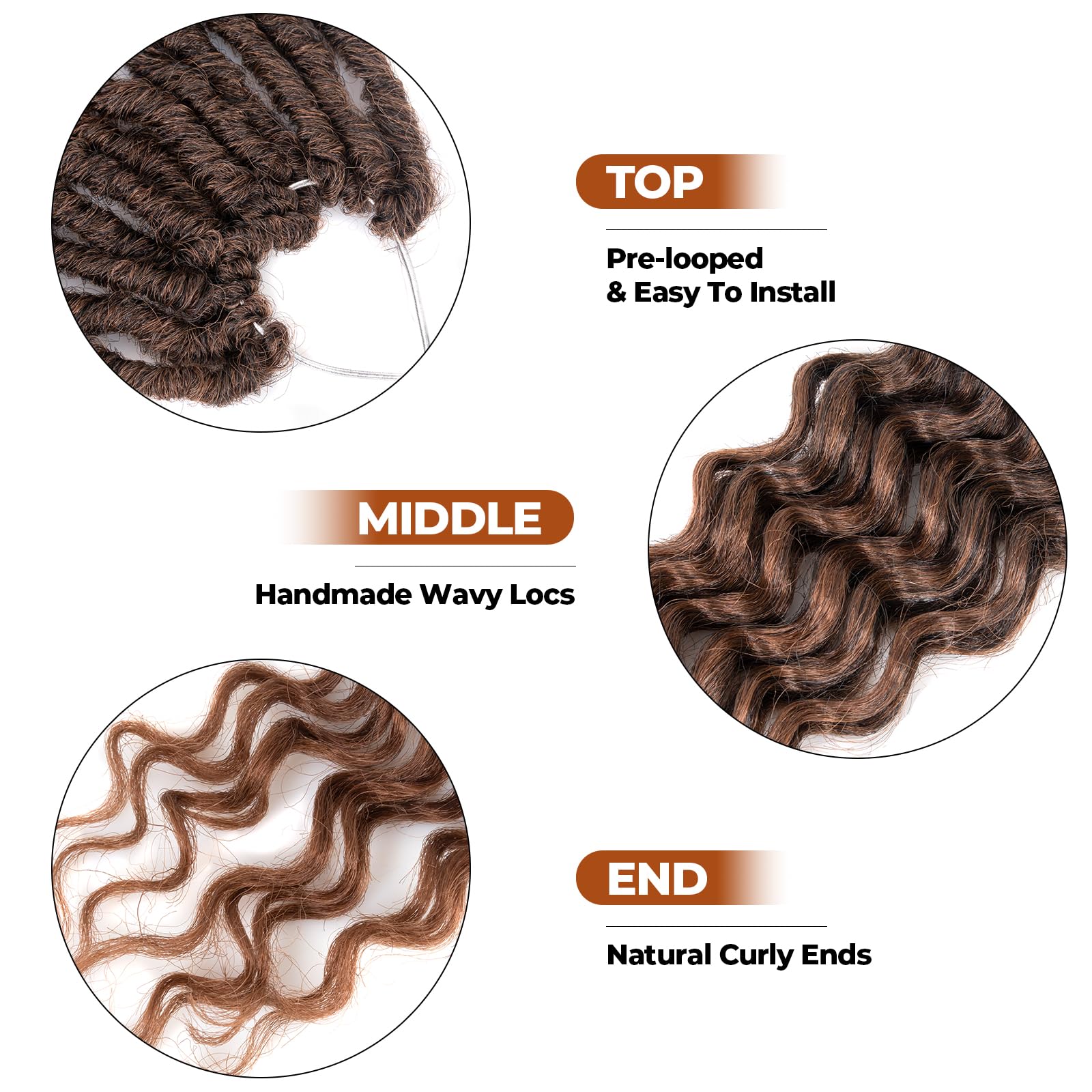 ( US ONLY) FAST SHIPPING DTL | Toyotress Deep Wave Locs Crochet Hair - Curly Faux Locs Crochet Hair, Ombre Brown Ocean Wave Locs Pre-Looped Short Soft Locs Braiding Hair