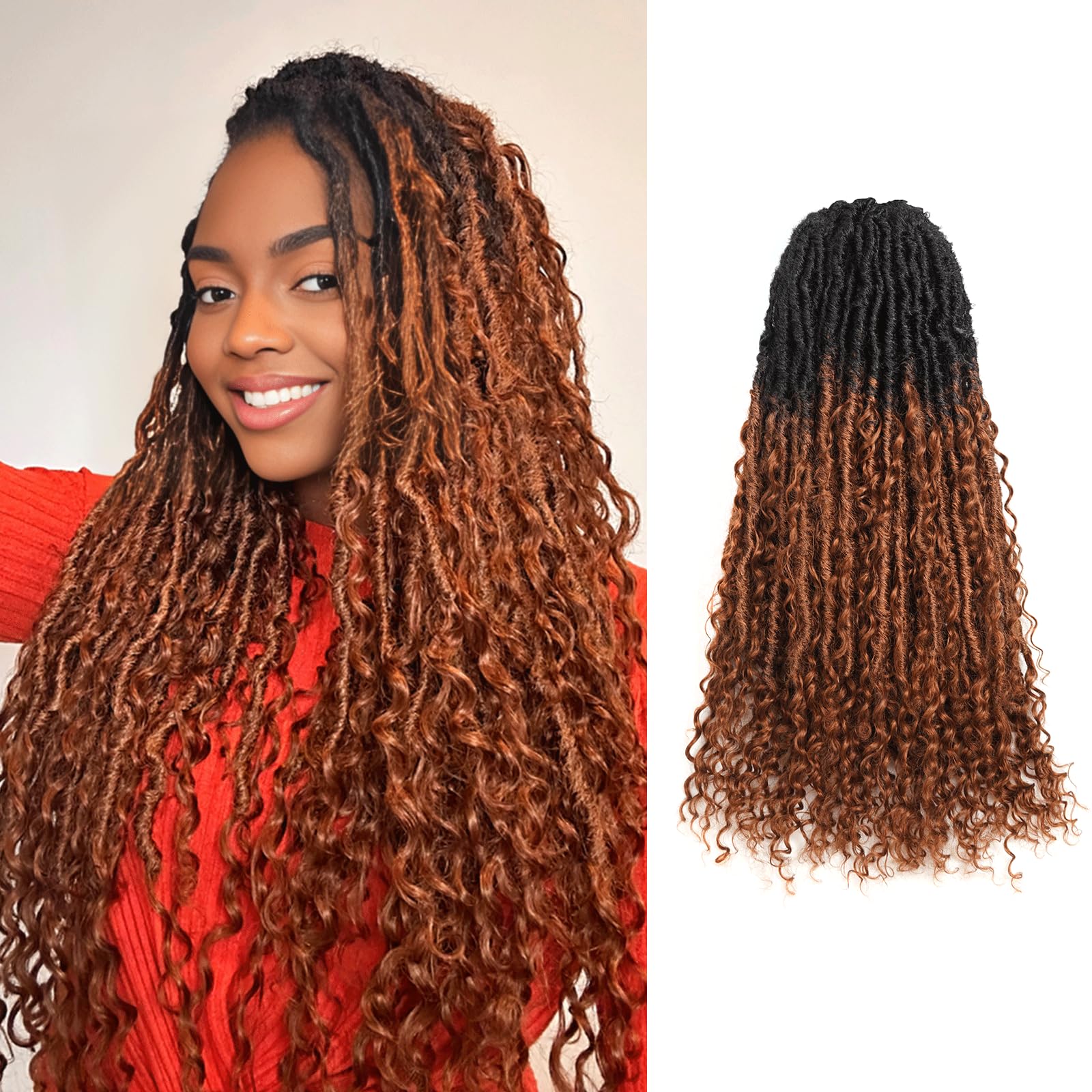 FAST SHIPPING 3-5 DAY Boho Human Hair Locs | Toyotress Boho Human Hair Locs - 8 Packs Pre-Looped Crochet Locs With Human Hair Curls, Ombre Brown Human Hair Locs With Curly Ends Braiding Hair Extensions