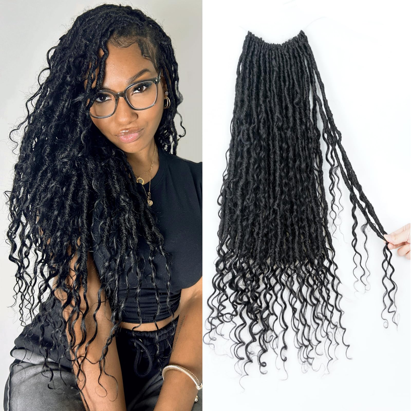 FAST SHIPPING 3-5 DAY Boho Human Hair Locs | Toyotress Boho Human Hair Locs - 8 Packs Pre-Looped Crochet Locs With Human Hair Curls, Ombre Brown Human Hair Locs With Curly Ends Braiding Hair Extensions