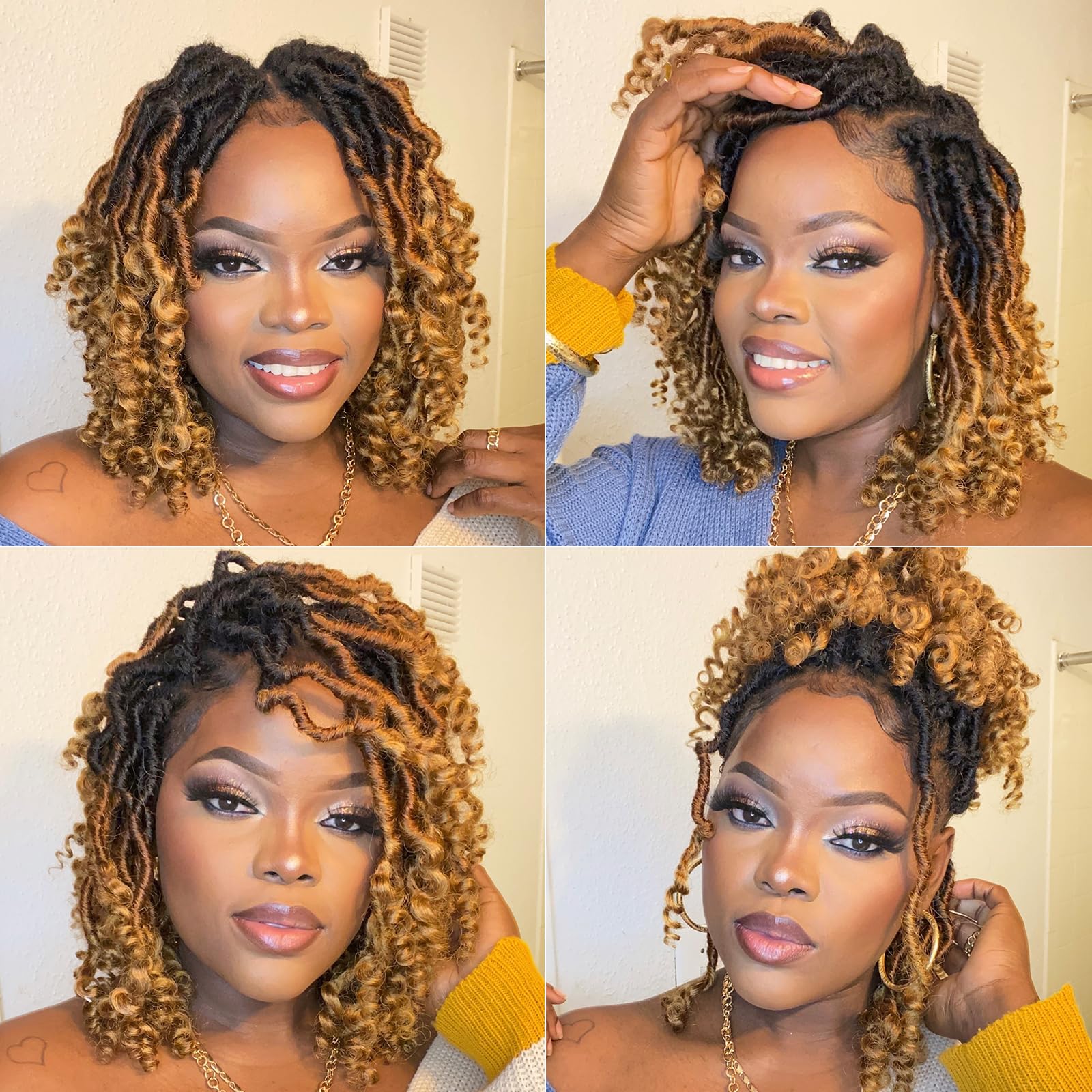 ( US ONLY) FAST SHIPPING PL | Toyotress Passion Faux Locs Crochet Hair Natural Faux Locs Crochet Hair Curly Ends, Short Bob Curly Locs Braids Pre-Looped Synthetic Braiding Hair Extensions