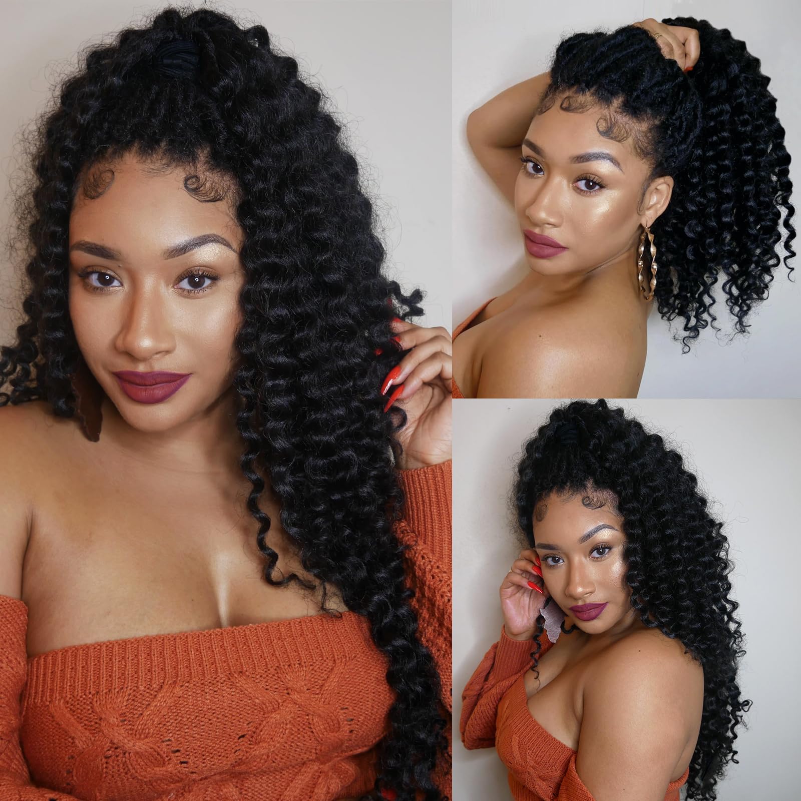 ( US ONLY) FAST SHIPPING DTL | Toyotress Deep Wave Locs Crochet Hair - Curly Faux Locs Crochet Hair, Ombre Brown Ocean Wave Locs Pre-Looped Short Soft Locs Braiding Hair