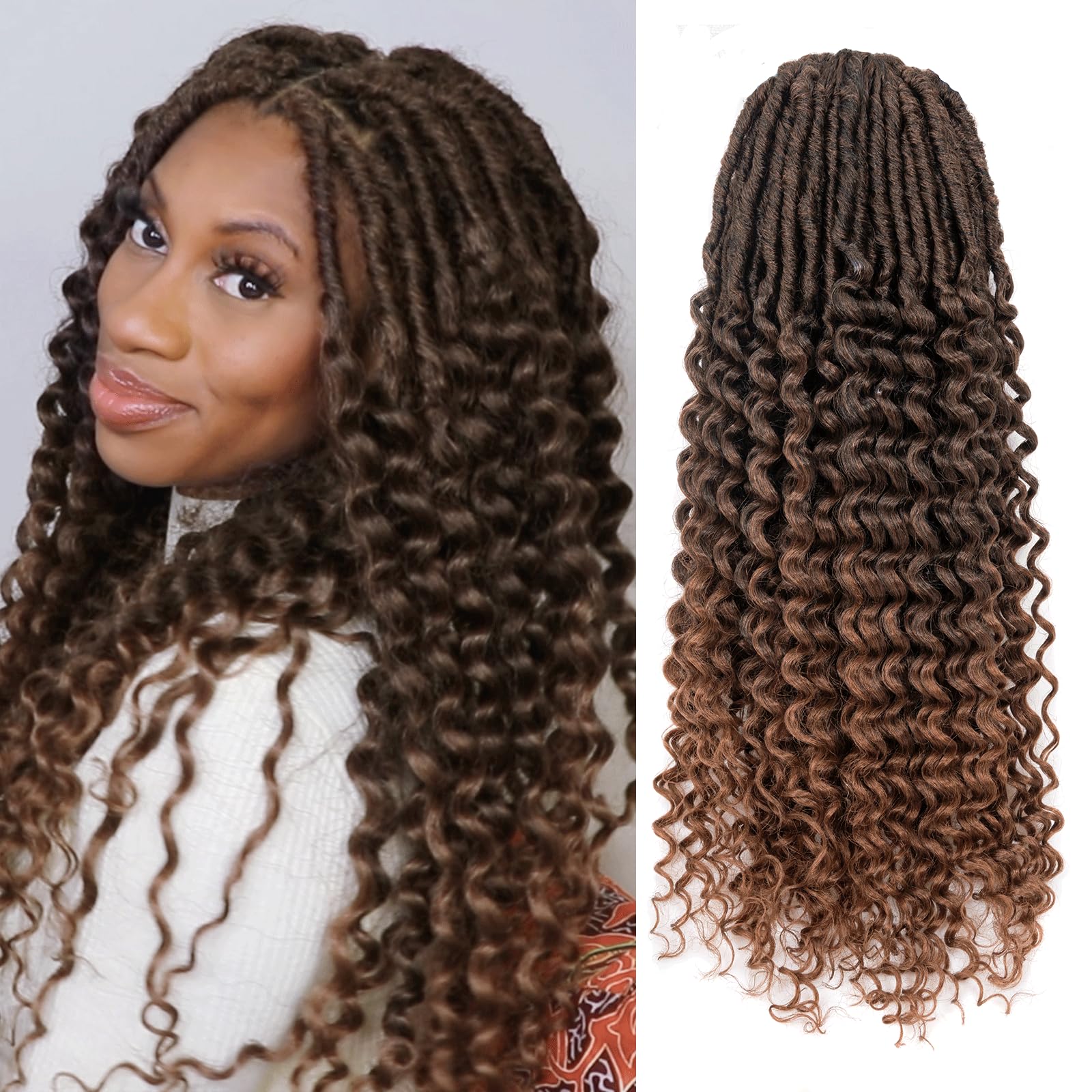 ( US ONLY) FAST SHIPPING DTL | Toyotress Deep Wave Locs Crochet Hair - Curly Faux Locs Crochet Hair, Ombre Brown Ocean Wave Locs Pre-Looped Short Soft Locs Braiding Hair