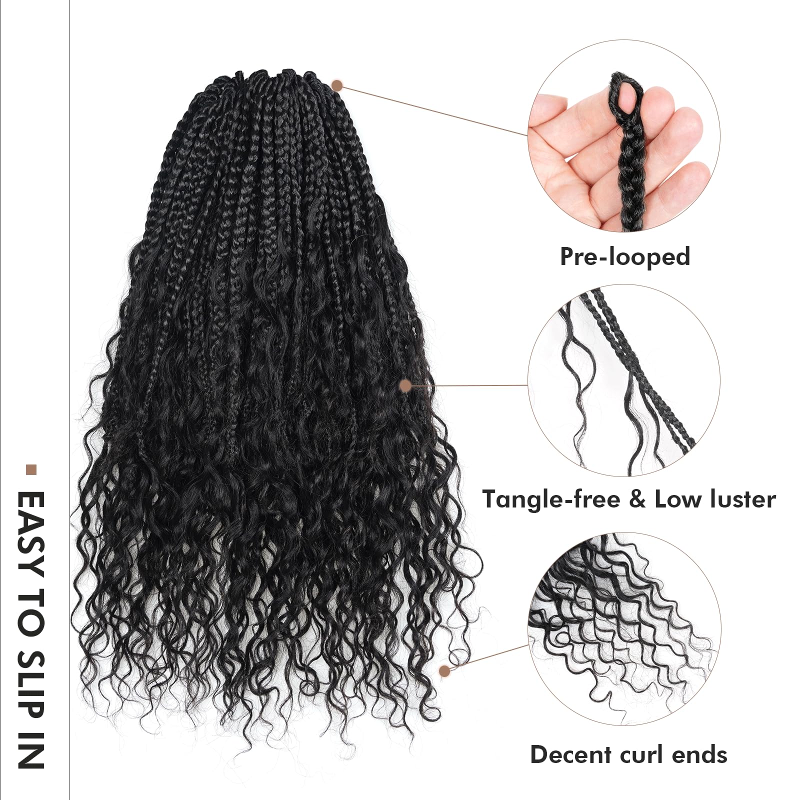 ( US ONLY) FAST SHIPPING HB | Toyotress Boho Box Braids With Human Hair Curls - Handmade Pre-Looped Crochet Human Hair Boho Box Braids, Ombre Brown CrochetBraids Braiding Hair (96 Strands In All)