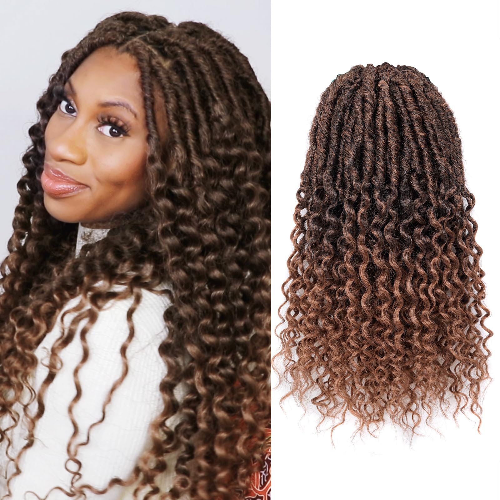 ( US ONLY) FAST SHIPPING DTL | Toyotress Deep Wave Locs Crochet Hair - Curly Faux Locs Crochet Hair, Ombre Brown Ocean Wave Locs Pre-Looped Short Soft Locs Braiding Hair