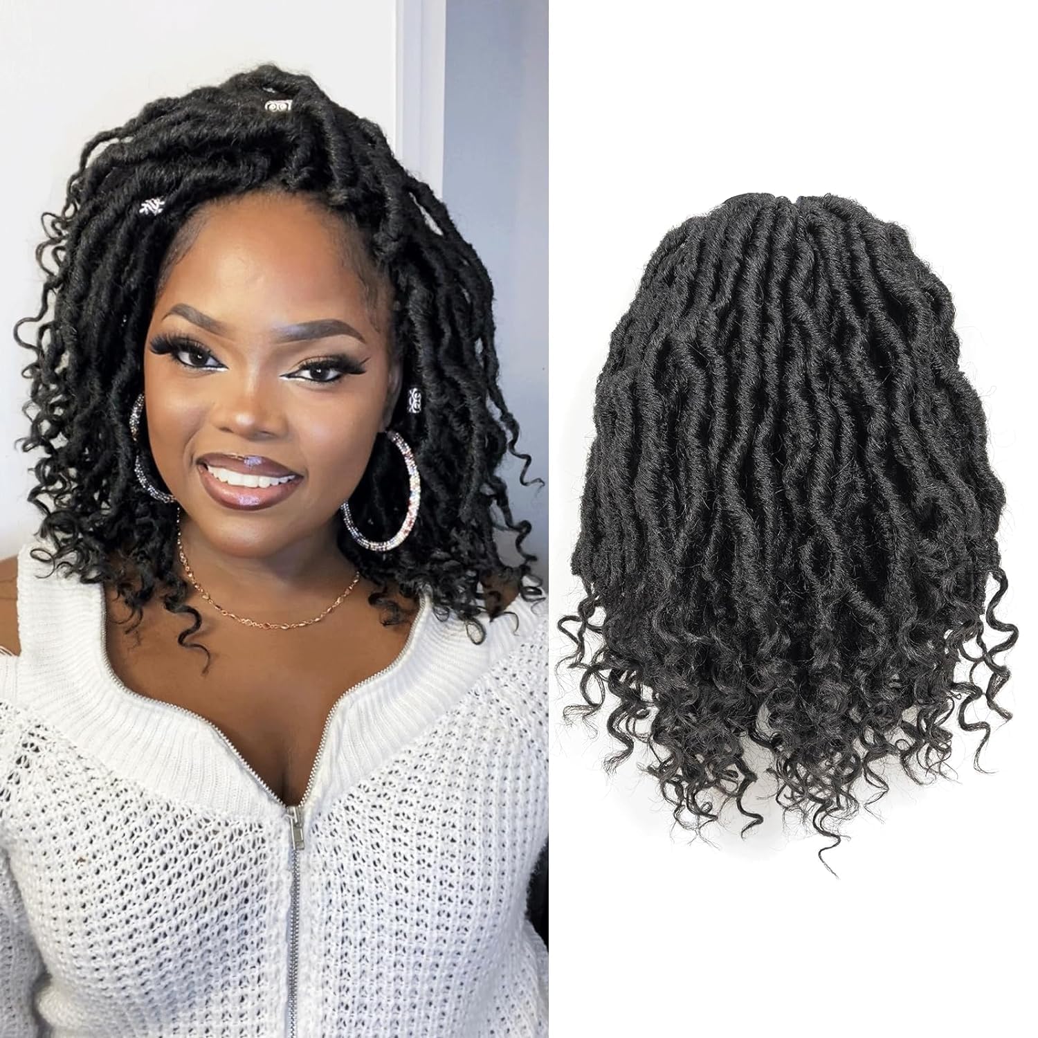 ( US ONLY) FAST SHIPPING PL | Toyotress Passion Faux Locs Crochet Hair Natural Faux Locs Crochet Hair Curly Ends, Short Bob Curly Locs Braids Pre-Looped Synthetic Braiding Hair Extensions