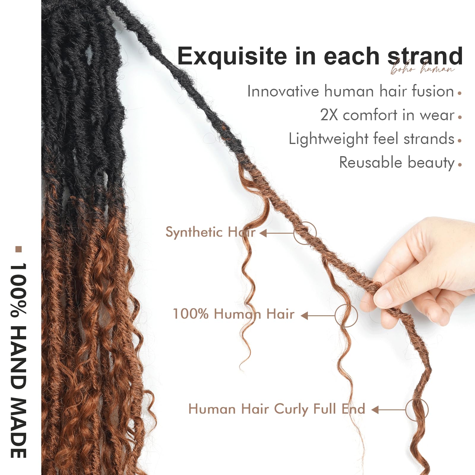 FAST SHIPPING 3-5 DAY Boho Human Hair Locs | Toyotress Boho Human Hair Locs - 8 Packs Pre-Looped Crochet Locs With Human Hair Curls, Ombre Brown Human Hair Locs With Curly Ends Braiding Hair Extensions