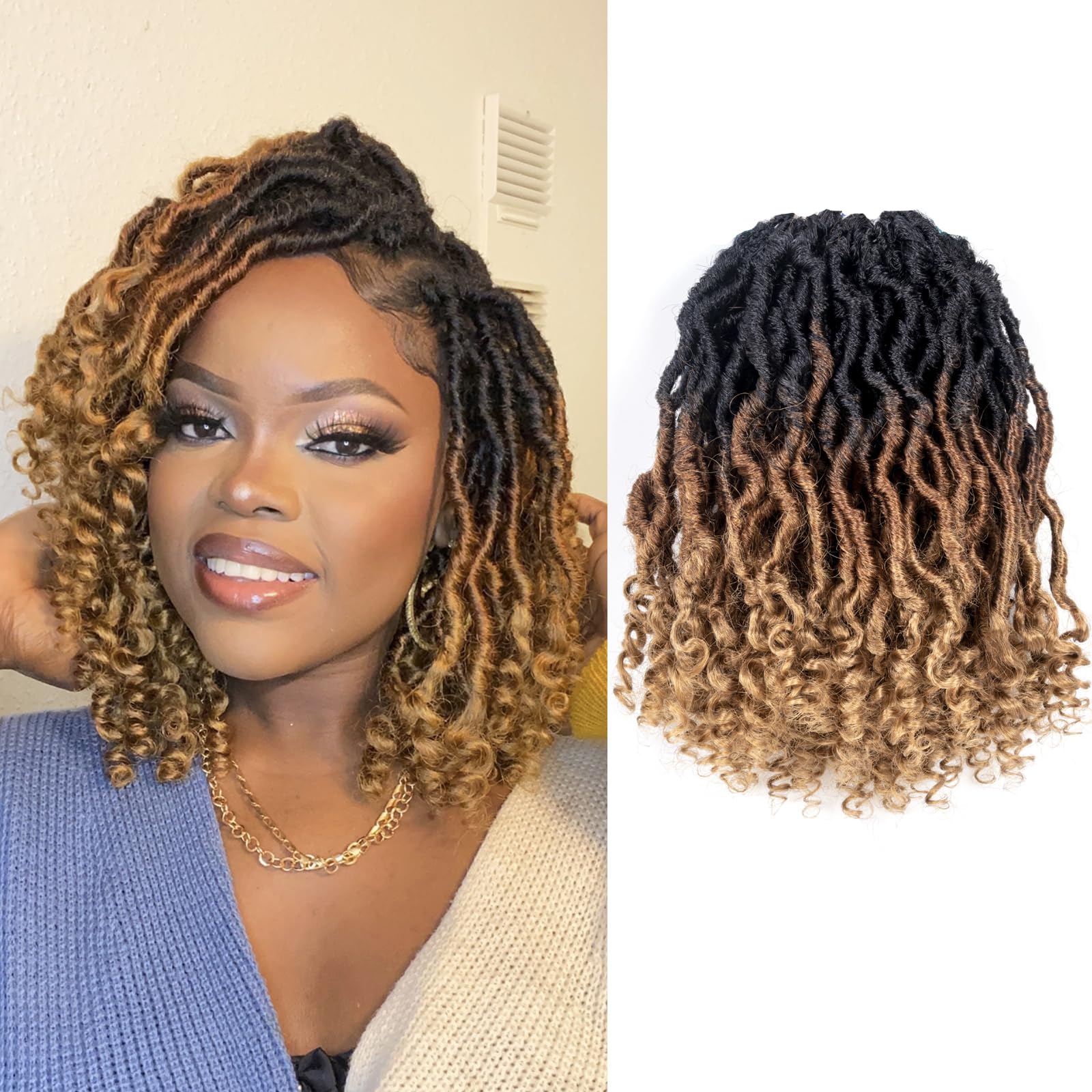 ( US ONLY) FAST SHIPPING PL | Toyotress Passion Faux Locs Crochet Hair Natural Faux Locs Crochet Hair Curly Ends, Short Bob Curly Locs Braids Pre-Looped Synthetic Braiding Hair Extensions