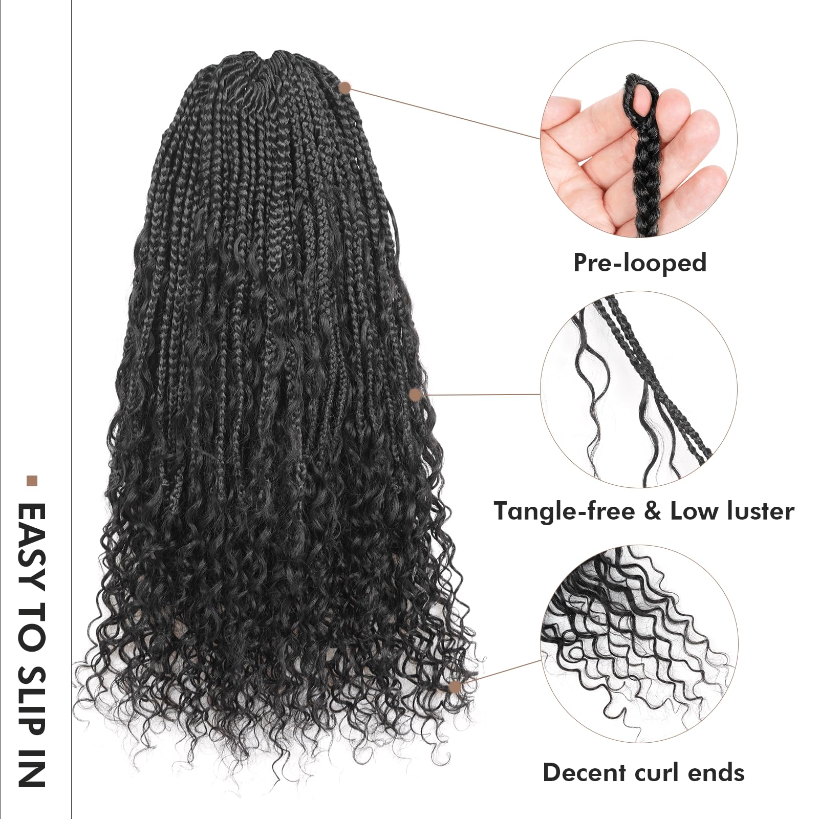 ( US ONLY) FAST SHIPPING HB | Toyotress Boho Box Braids With Human Hair Curls - Handmade Pre-Looped Crochet Human Hair Boho Box Braids, Ombre Brown CrochetBraids Braiding Hair (96 Strands In All)