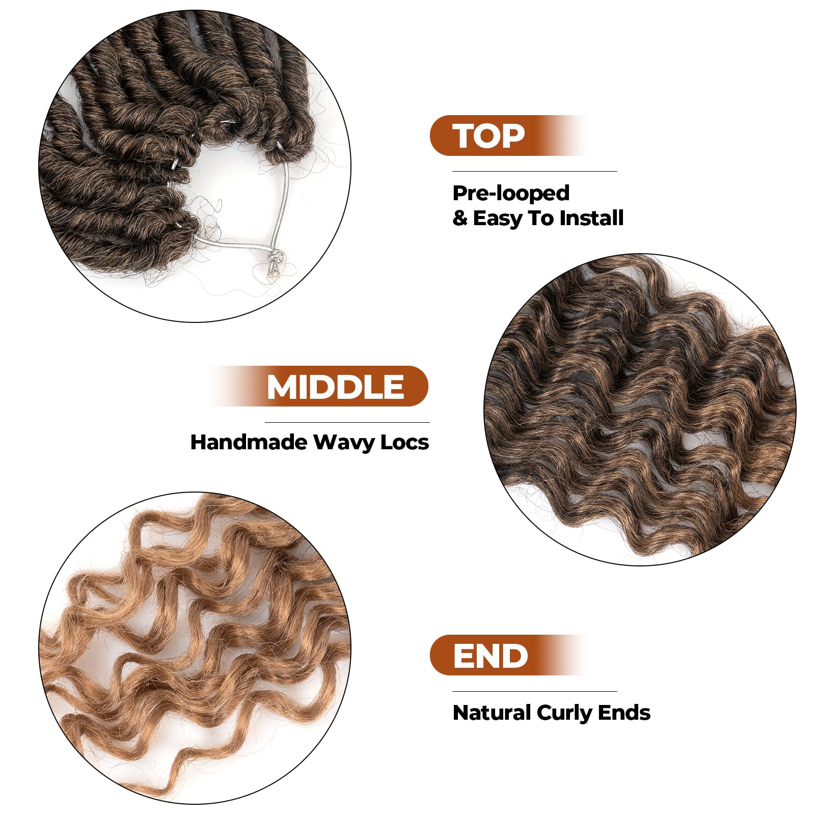 ( US ONLY) FAST SHIPPING DTL | Toyotress Deep Wave Locs Crochet Hair - Curly Faux Locs Crochet Hair, Ombre Brown Ocean Wave Locs Pre-Looped Short Soft Locs Braiding Hair