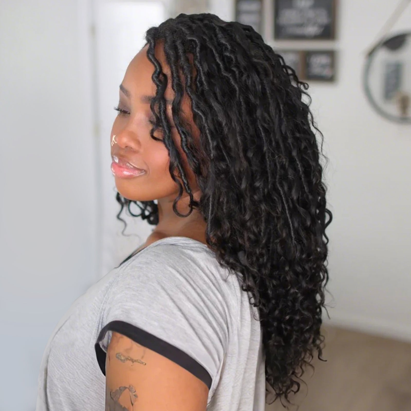 8 Packs Updated PHLOCS | Toyotress Crochet Boho Locs Braiding Hair With Human Hair Curls Pre Looped Goddess Boho Dreadlocks Curly Full Ends Hair Extensions