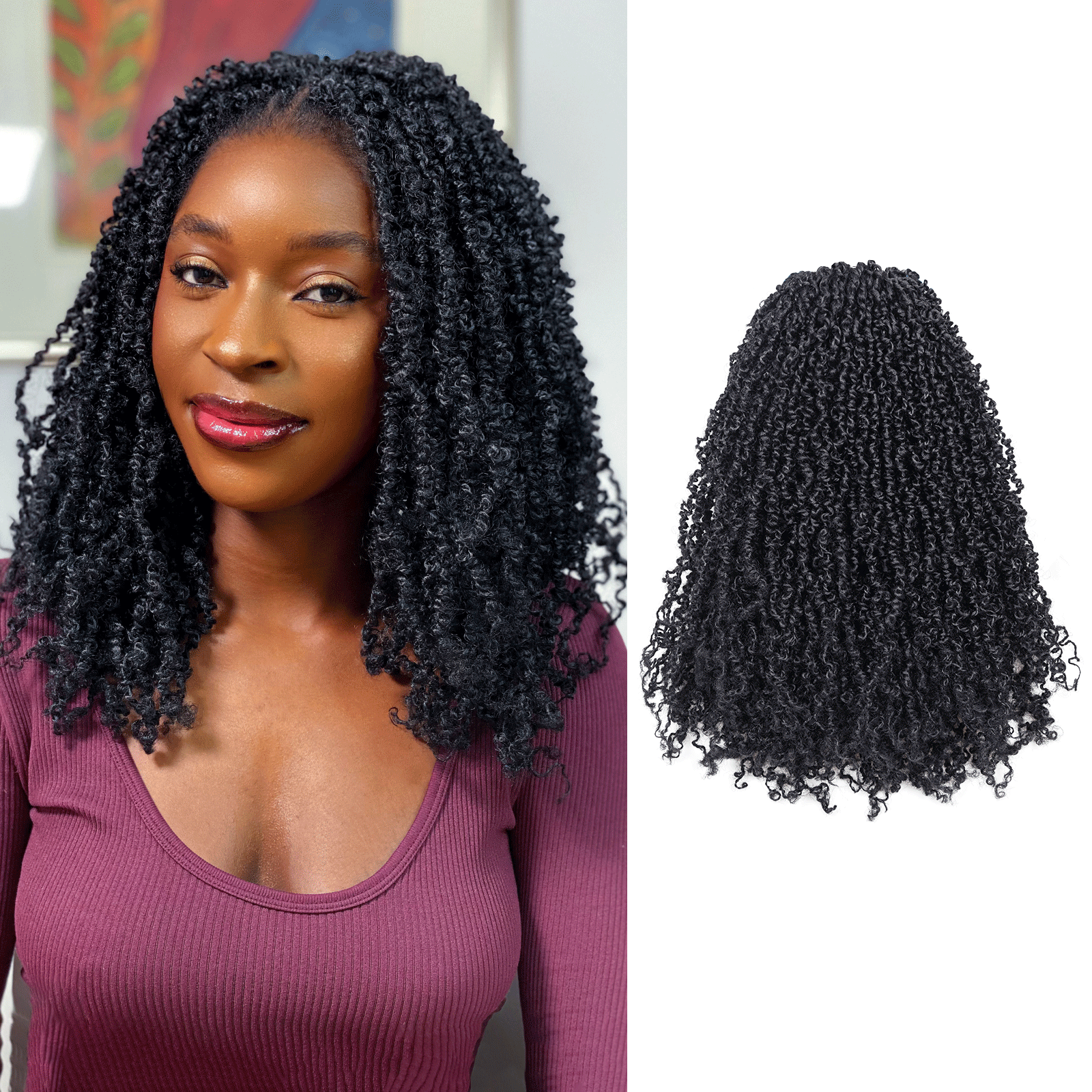 1 Pack Toyotress 6-16 Inch Yanky Twist | Pre Looped Mini Passion Twist Yanky Twist Braiding Hair with Curls Fluffy Marlybob Crochet Hair Pre Twisted Short Passion Twist Crochet Braids Synthetic Hair Extensions