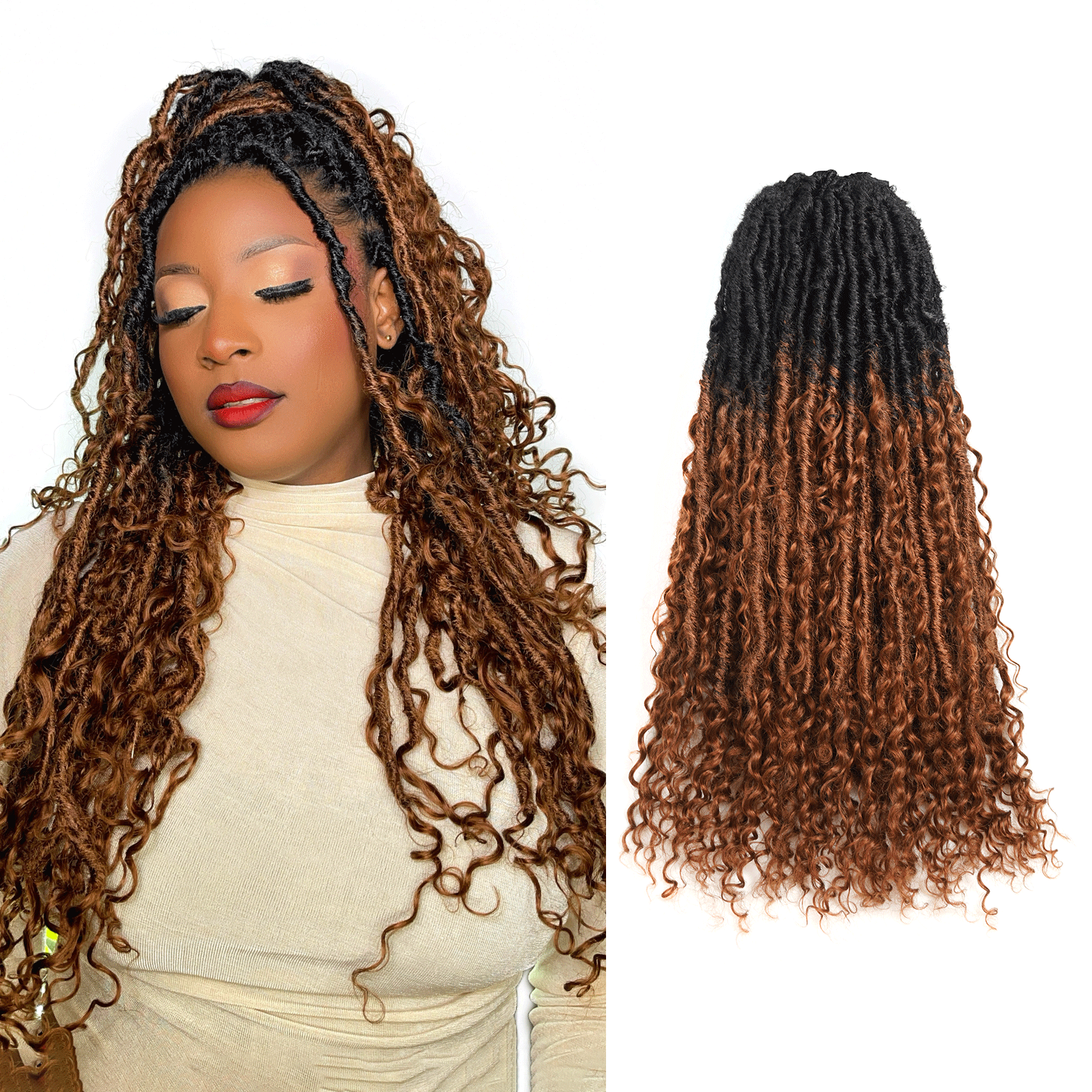 8 Packs | Toyotress Crochet Boho Locs Braiding Hair With Human Hair Curls  Pre Looped Goddess Boho Dreadlocks Curly Full Ends Hair Extensions