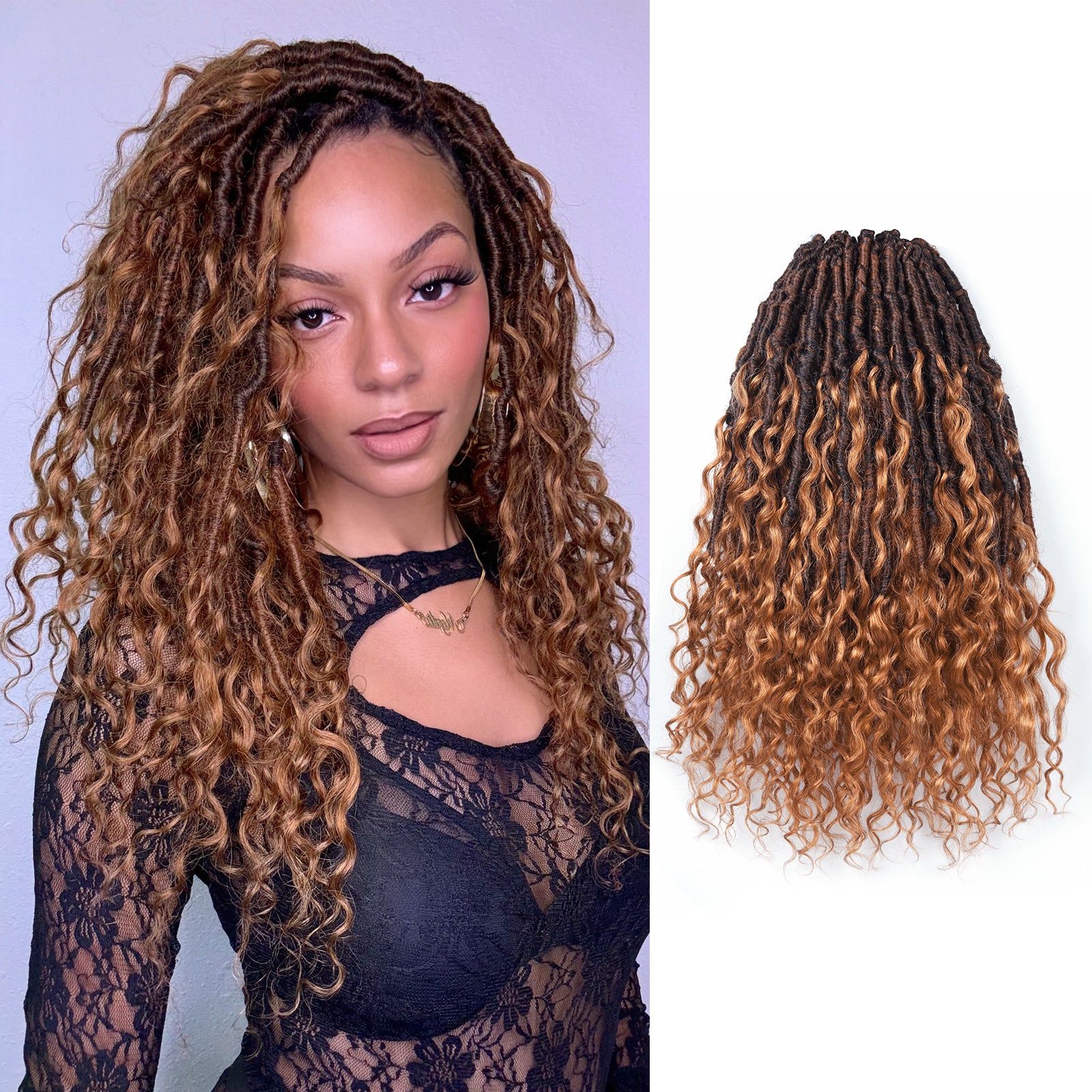 8 Packs Updated PHLOCS | Toyotress Crochet Boho Locs Braiding Hair With Human Hair Curls Pre Looped Goddess Boho Dreadlocks Curly Full Ends Hair Extensions