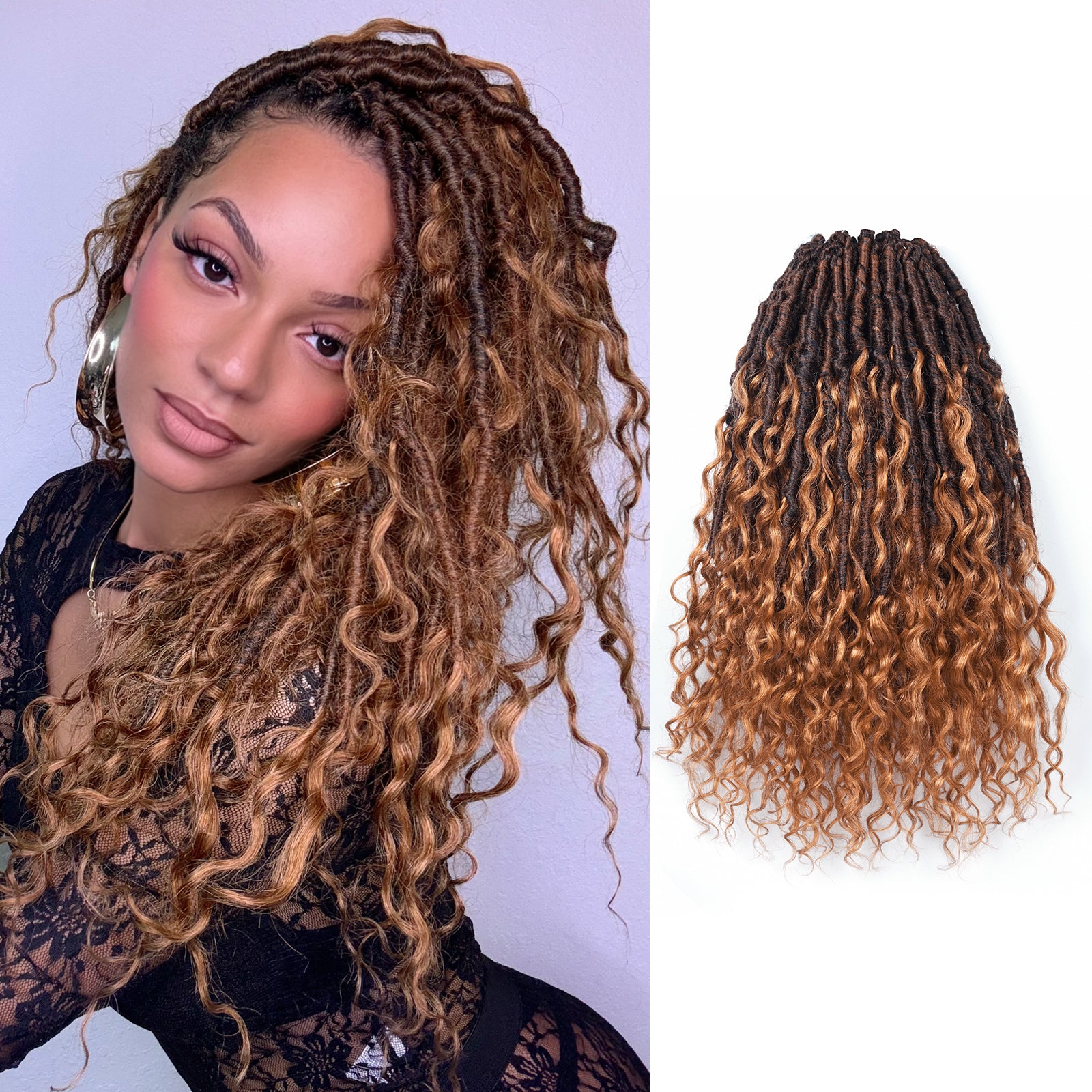 8 Packs Updated PHLOCS | Toyotress Crochet Boho Locs Braiding Hair With Human Hair Curls Pre Looped Goddess Boho Dreadlocks Curly Full Ends Hair Extensions