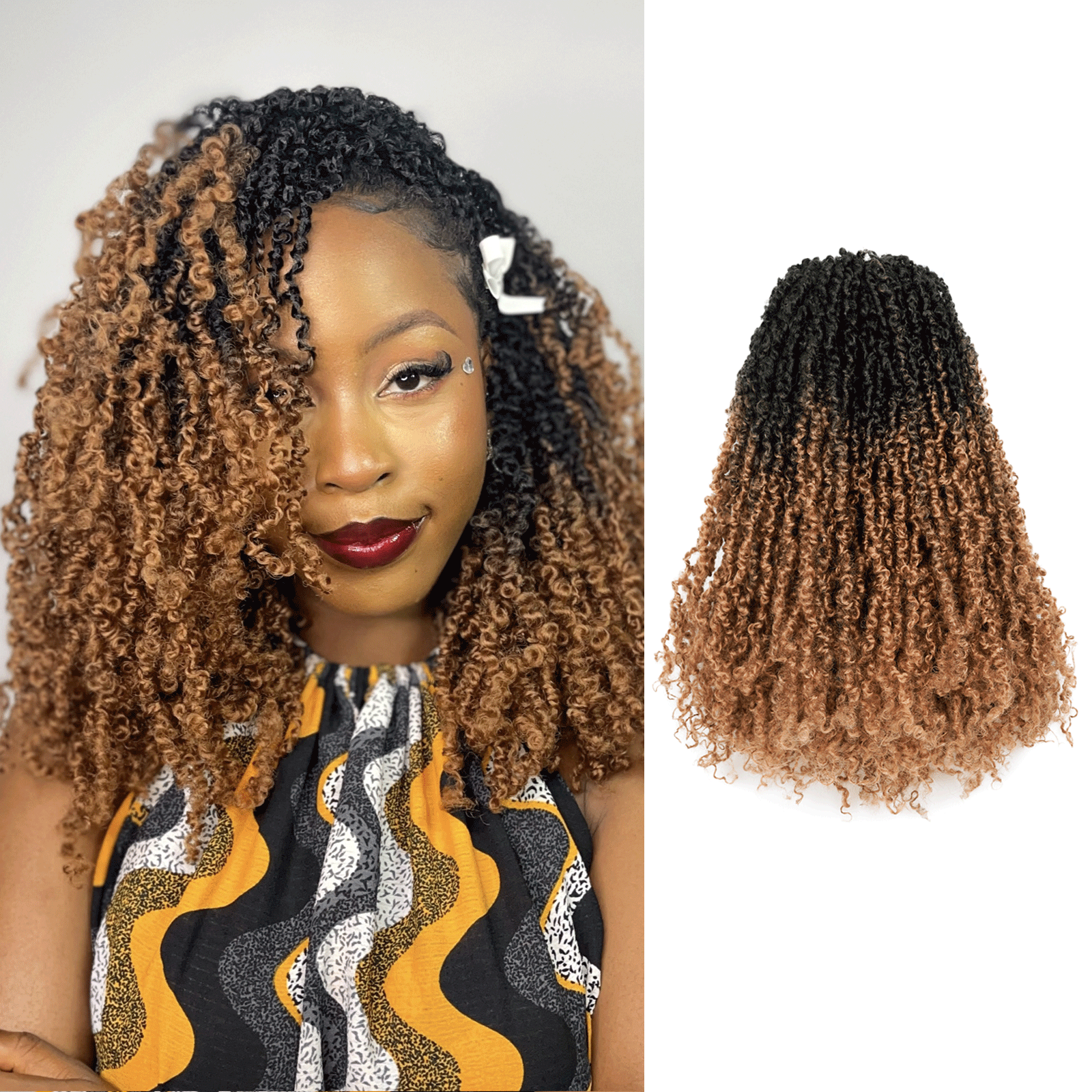 1 Pack Toyotress 6-16 Inch Yanky Twist | Pre Looped Mini Passion Twist Yanky Twist Braiding Hair with Curls Fluffy Marlybob Crochet Hair Pre Twisted Short Passion Twist Crochet Braids Synthetic Hair Extensions