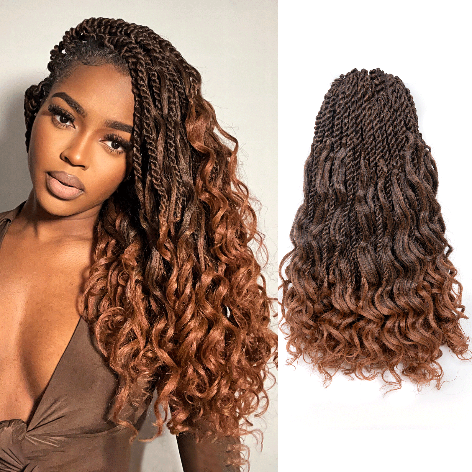 ( US ONLY) FAST SHIPPING ISLAND TWIST | ToyoTress Boho Island Twist Crochet Hair - 8 Packs Short Bob Ombre Brown Boho Havana Twist Crochet Braids Synthetic Braiding Hair