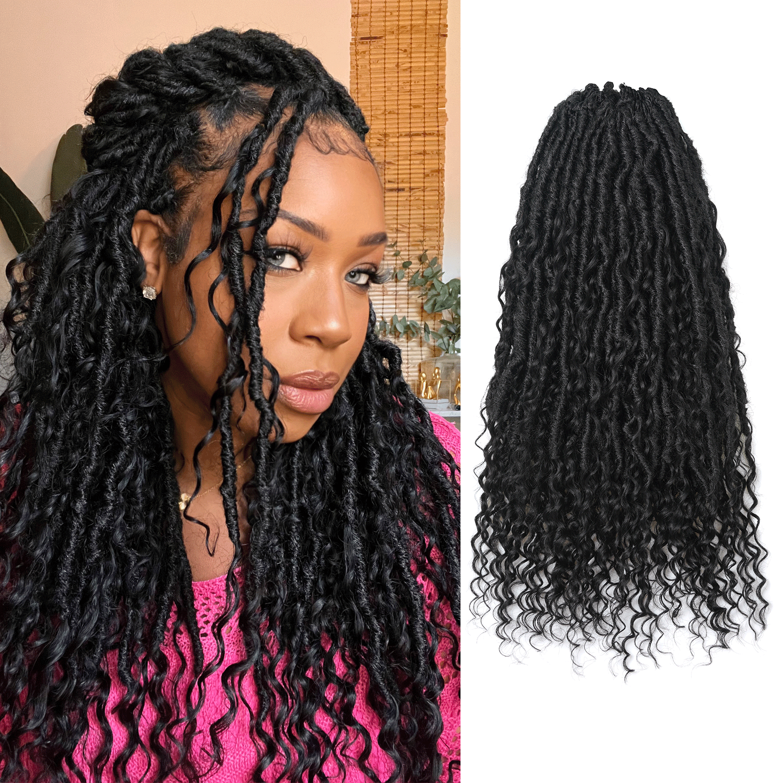 1 Pack HLocs | Toyotress Crochet Boho Locs Braiding Hair With Human Hair Curls Pre Looped Goddess Boho Dreadlocks Curly Full Ends Hair Extensions