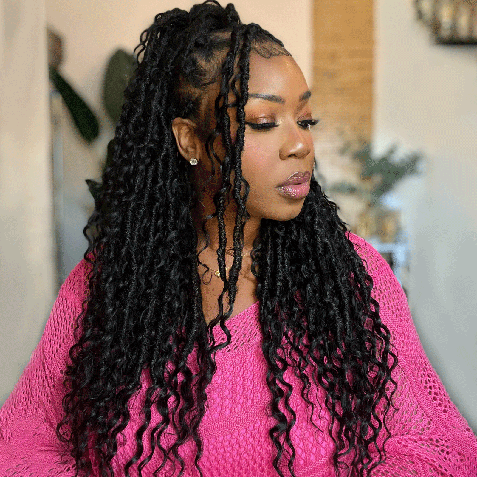 8 Packs | Toyotress Crochet Boho Locs Braiding Hair With Human Hair Curls  Pre Looped Goddess Boho Dreadlocks Curly Full Ends Hair Extensions