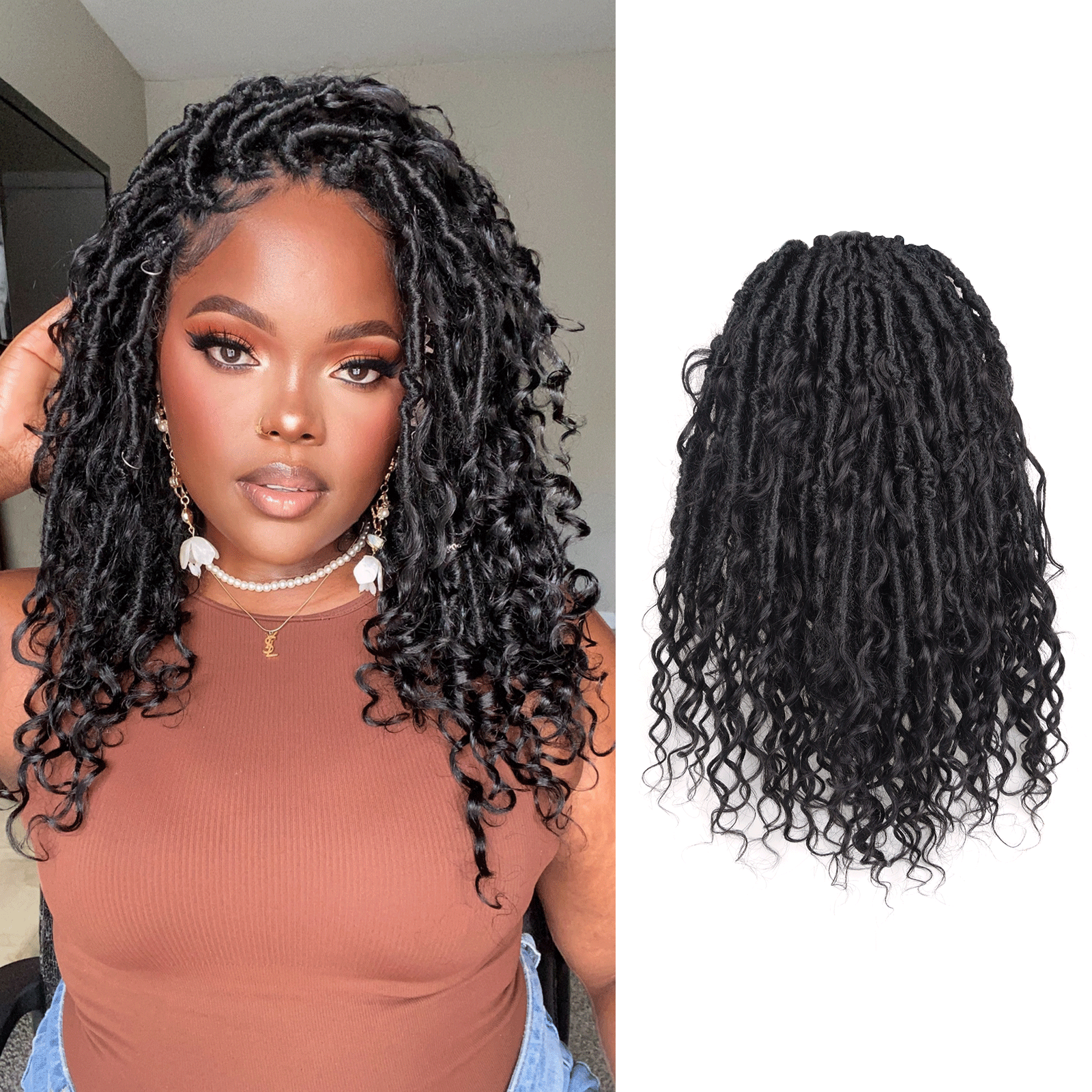 8 Packs Updated PHLOCS | Toyotress Crochet Boho Locs Braiding Hair With Human Hair Curls Pre Looped Goddess Boho Dreadlocks Curly Full Ends Hair Extensions