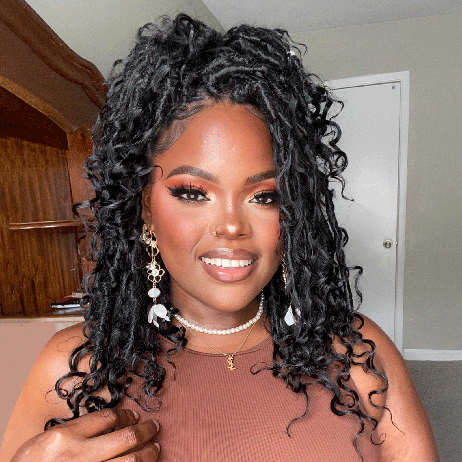 8 Packs Updated PHLOCS | Toyotress Crochet Boho Locs Braiding Hair With Human Hair Curls Pre Looped Goddess Boho Dreadlocks Curly Full Ends Hair Extensions