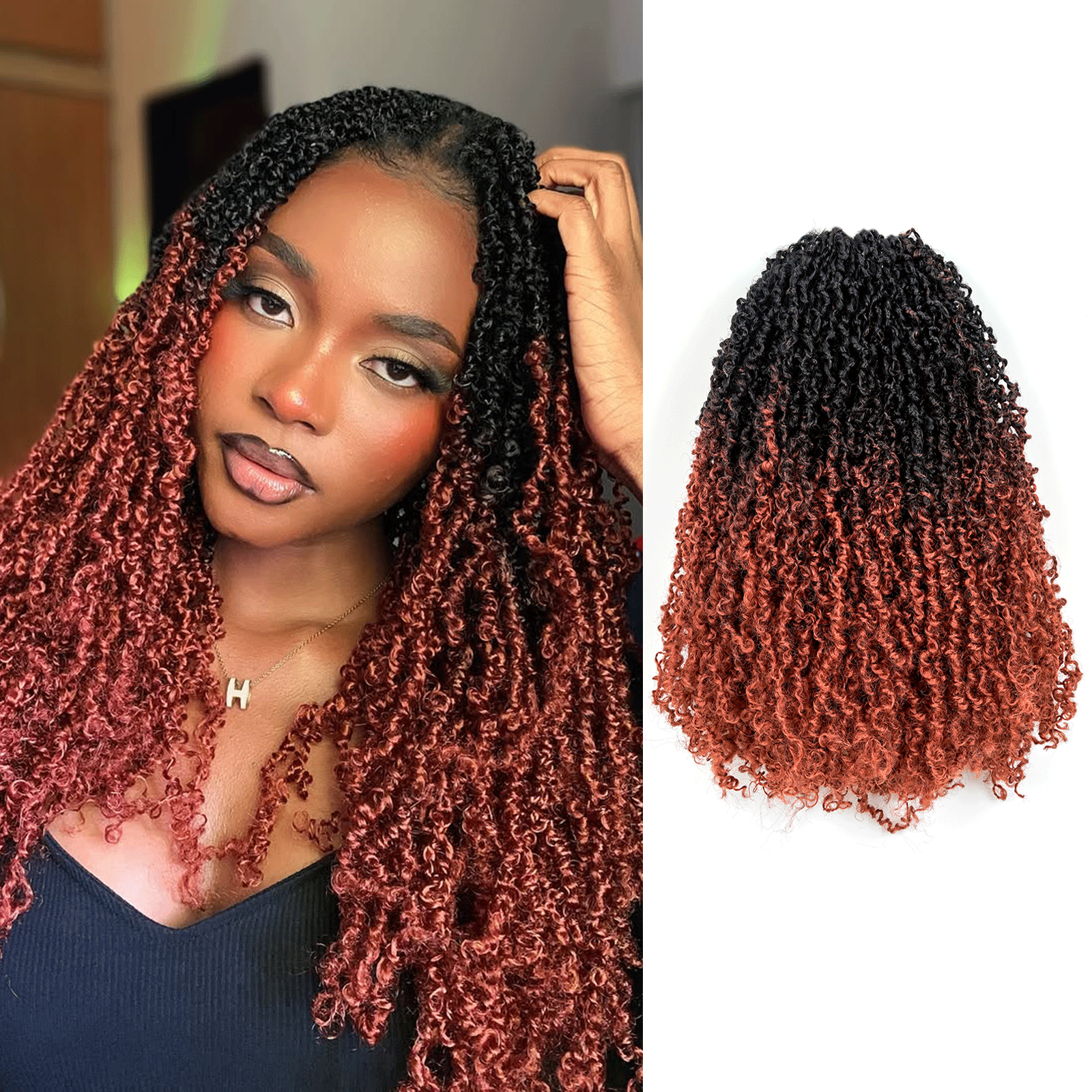 1 Pack Toyotress 6-16 Inch Yanky Twist | Pre Looped Mini Passion Twist Yanky Twist Braiding Hair with Curls Fluffy Marlybob Crochet Hair Pre Twisted Short Passion Twist Crochet Braids Synthetic Hair Extensions