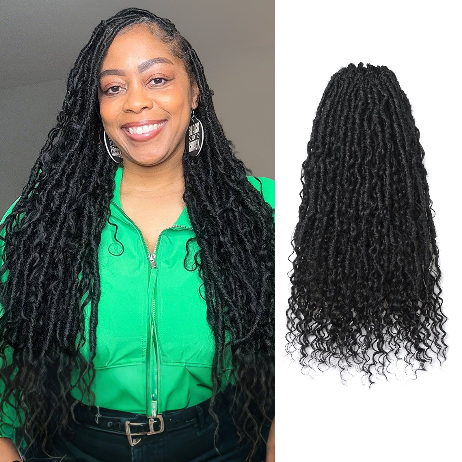 1 Pack HLocs | Toyotress Crochet Boho Locs Braiding Hair With Human Hair Curls Pre Looped Goddess Boho Dreadlocks Curly Full Ends Hair Extensions