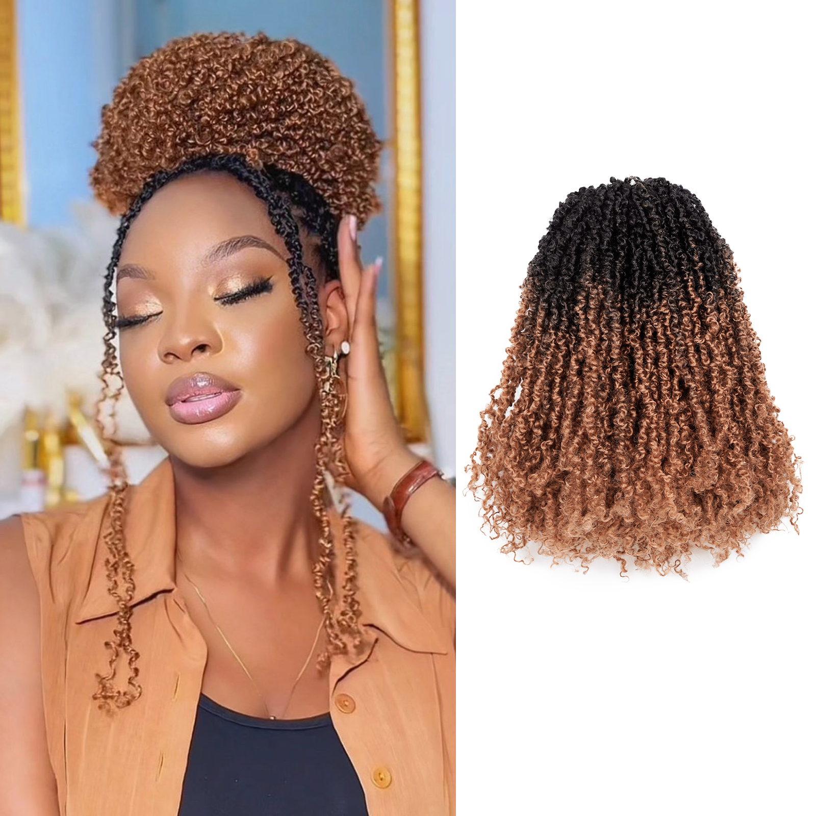 ( US ONLY) FAST SHIPPING YT | Toyotress Mini Passion Twist Yanky Twist Crochet Hair - 8 Packs (30 Strands/Pack) Pre-twisted Fluffy Spring Mini Twist Short Bob Passion Twist, Natural Black Pre-Looped Crochet Braids Braiding Hair