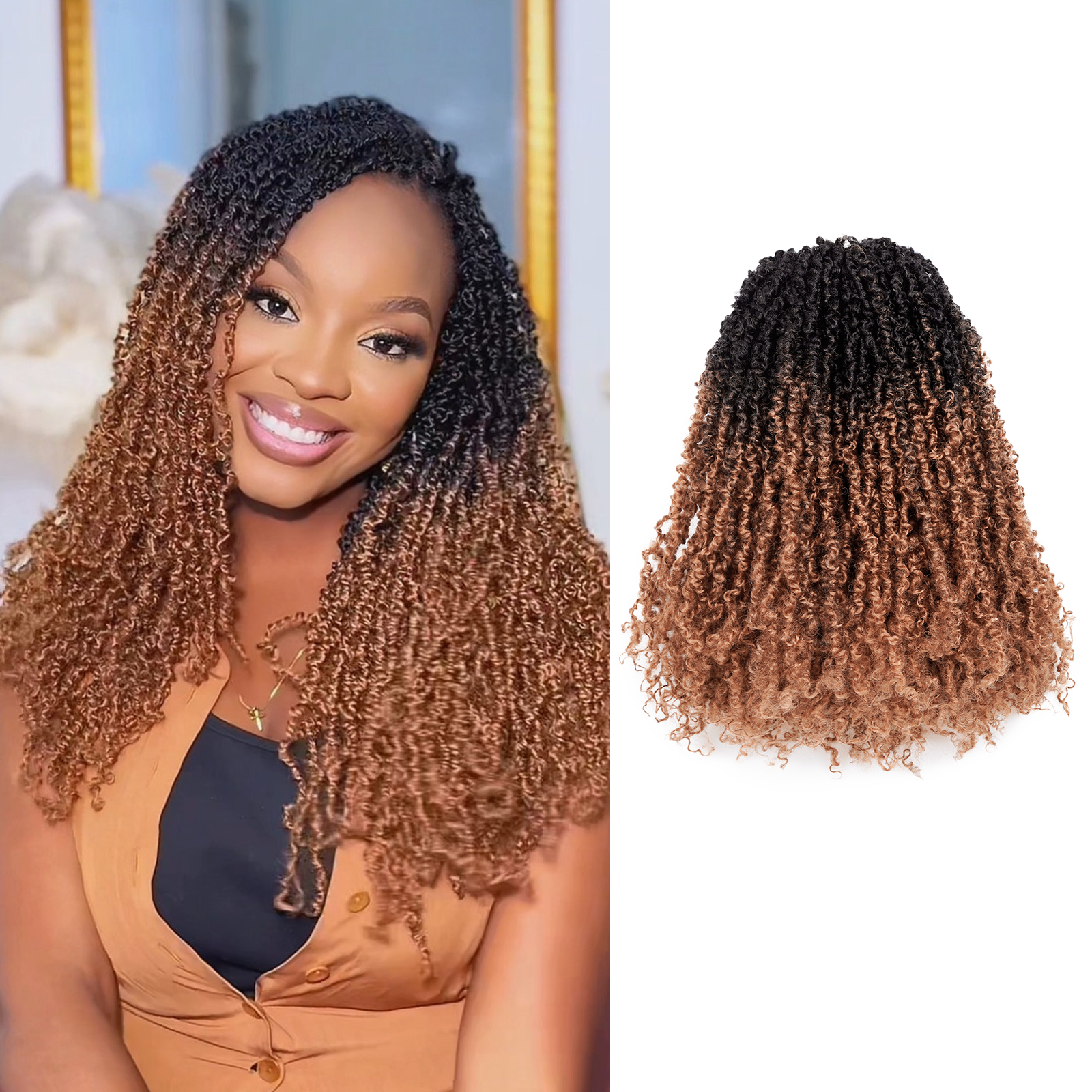 1 Pack Toyotress 6-16 Inch Yanky Twist | Pre Looped Mini Passion Twist Yanky Twist Braiding Hair with Curls Fluffy Marlybob Crochet Hair Pre Twisted Short Passion Twist Crochet Braids Synthetic Hair Extensions