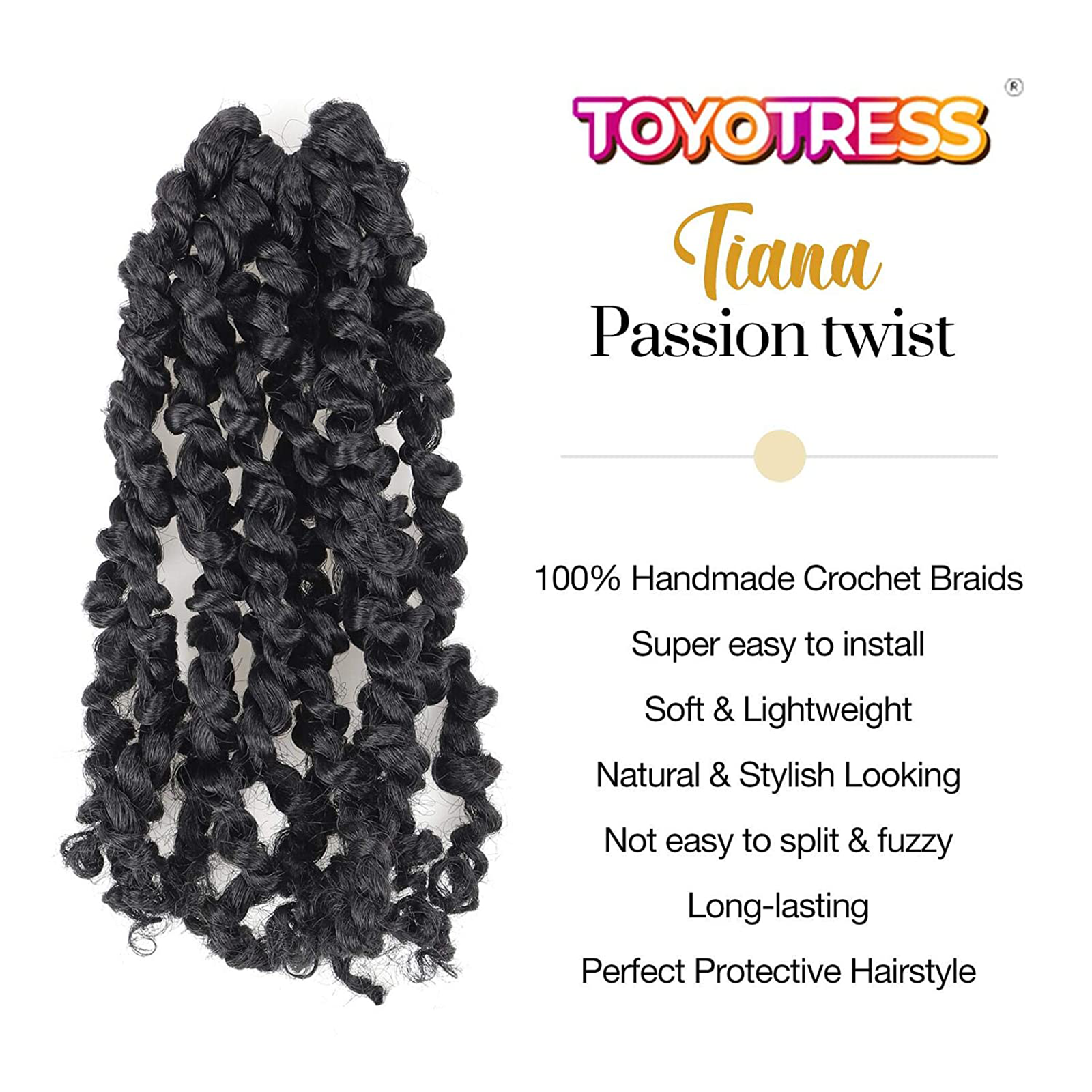 Tiana Passion Twist Hair Pre-Twisted Pre-Looped Passion Twists Crochet Braids Made Of Bohemian Hair Synthetic Braiding Hair Extension - Toyotress