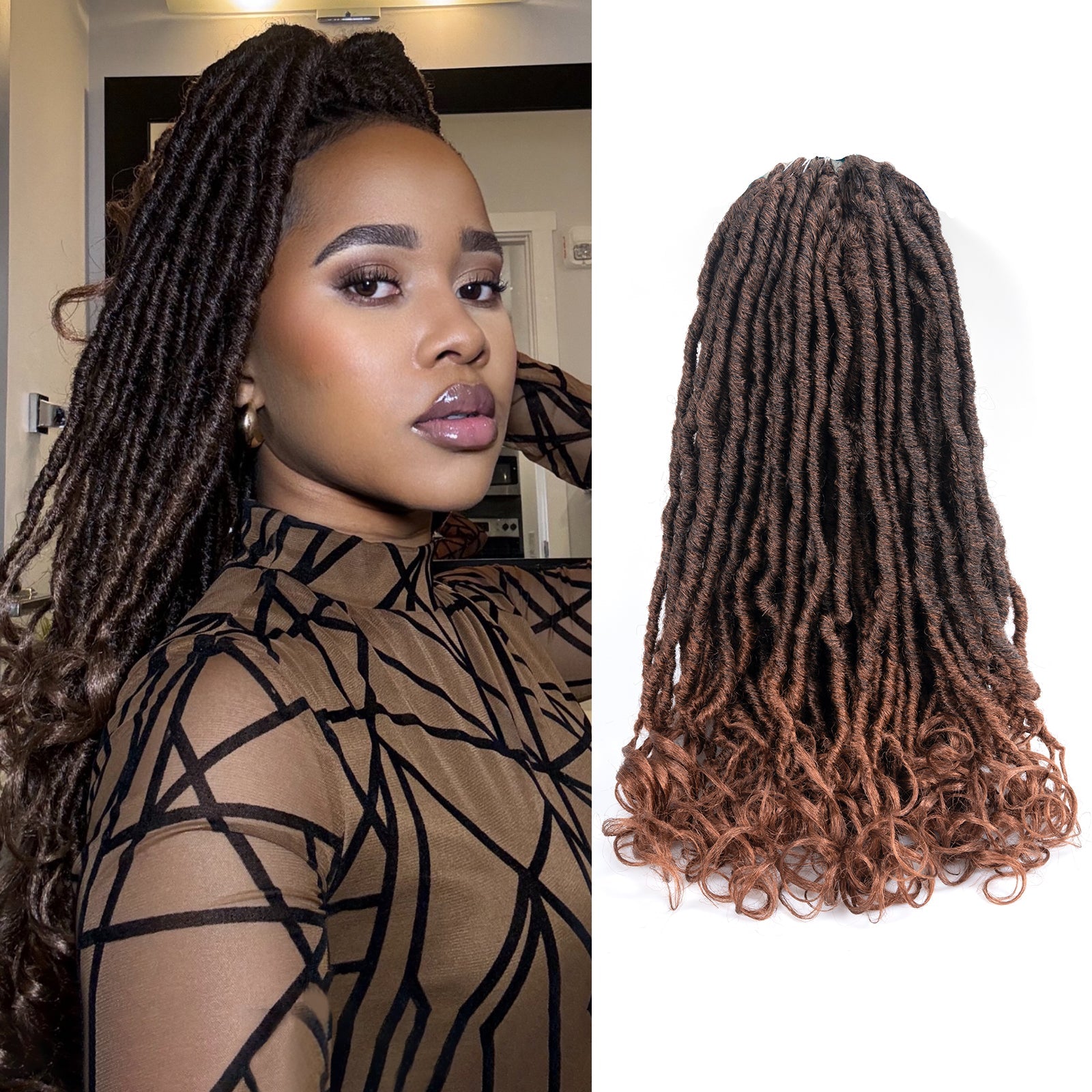 ( US ONLY) FAST SHIPPING FC | Toyotress French Curl Locs Crochet Hair Curly Faux Locs 8 Packs Black Pre-Looped Crochet Hair with Curly ends Crochet Hair with Soft Curly Wave Ends Hair Extensions