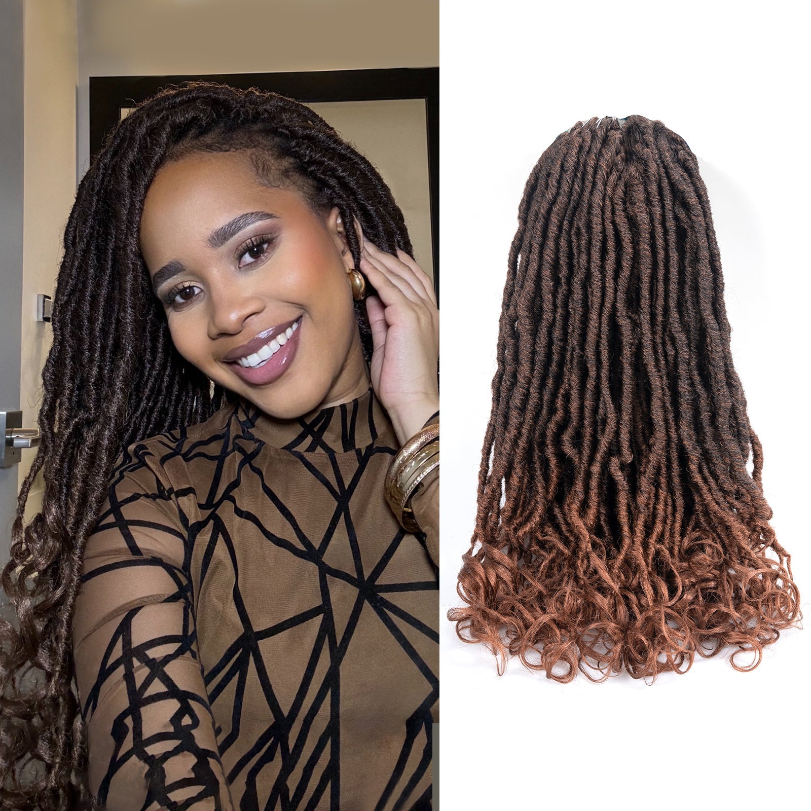 ( US ONLY) FAST SHIPPING FC | Toyotress French Curl Locs Crochet Hair Curly Faux Locs 8 Packs Black Pre-Looped Crochet Hair with Curly ends Crochet Hair with Soft Curly Wave Ends Hair Extensions